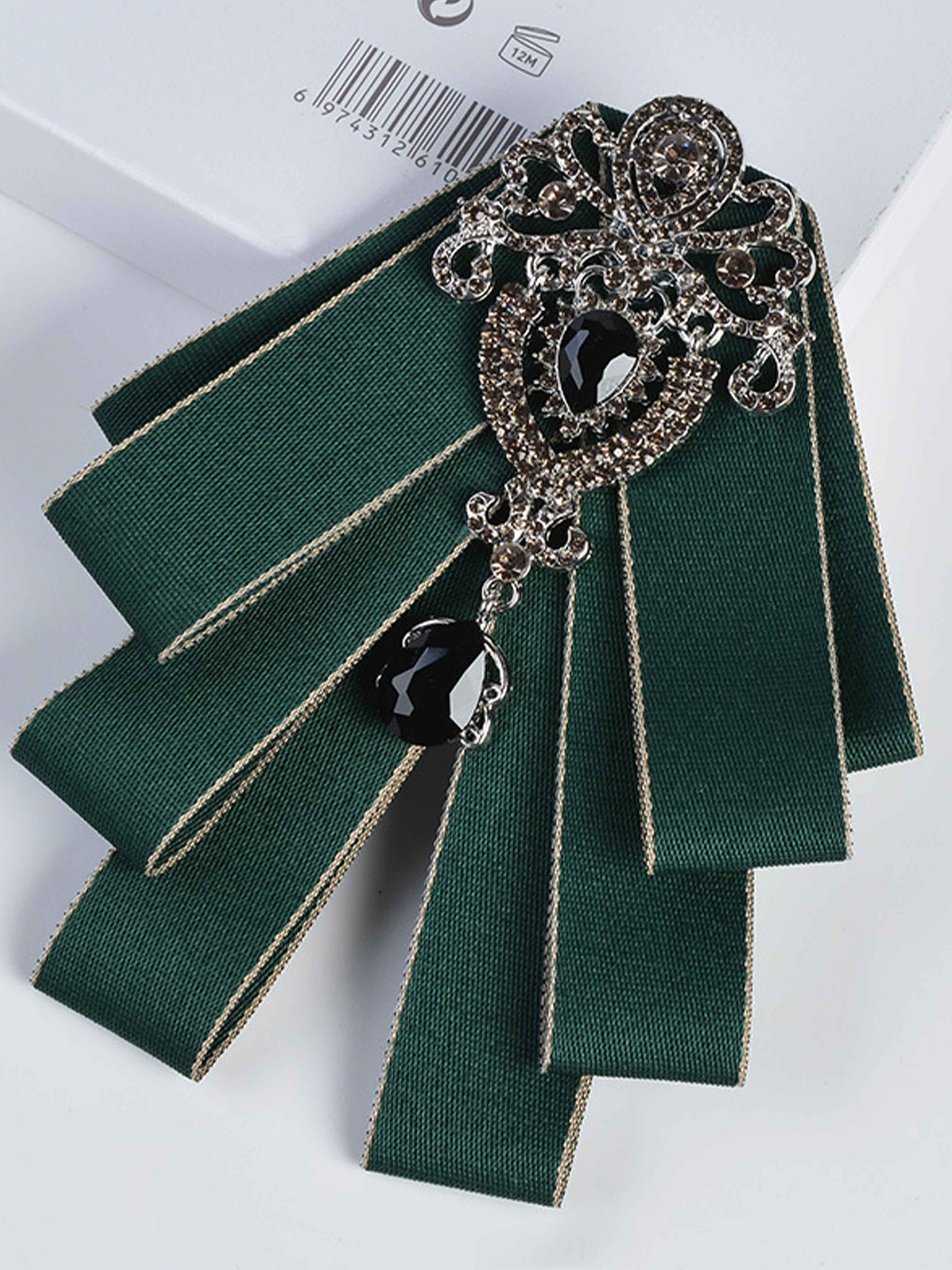 Men's Rhinestone Ribbon Lapel Brooch – Formal Suit Accessory