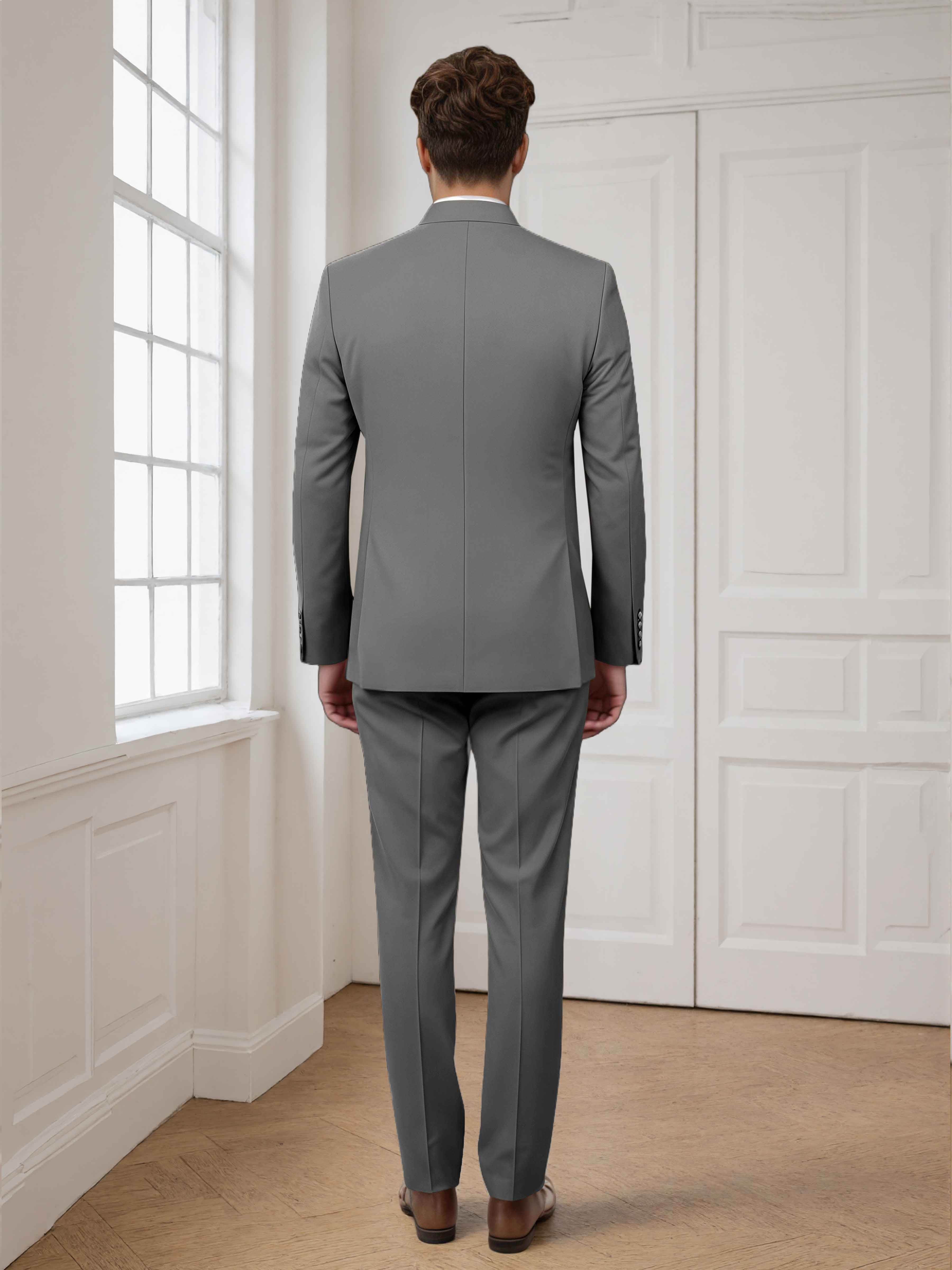 Trendy 2 Pieces Men's Embroidered  Stand Lapel Formal Suit