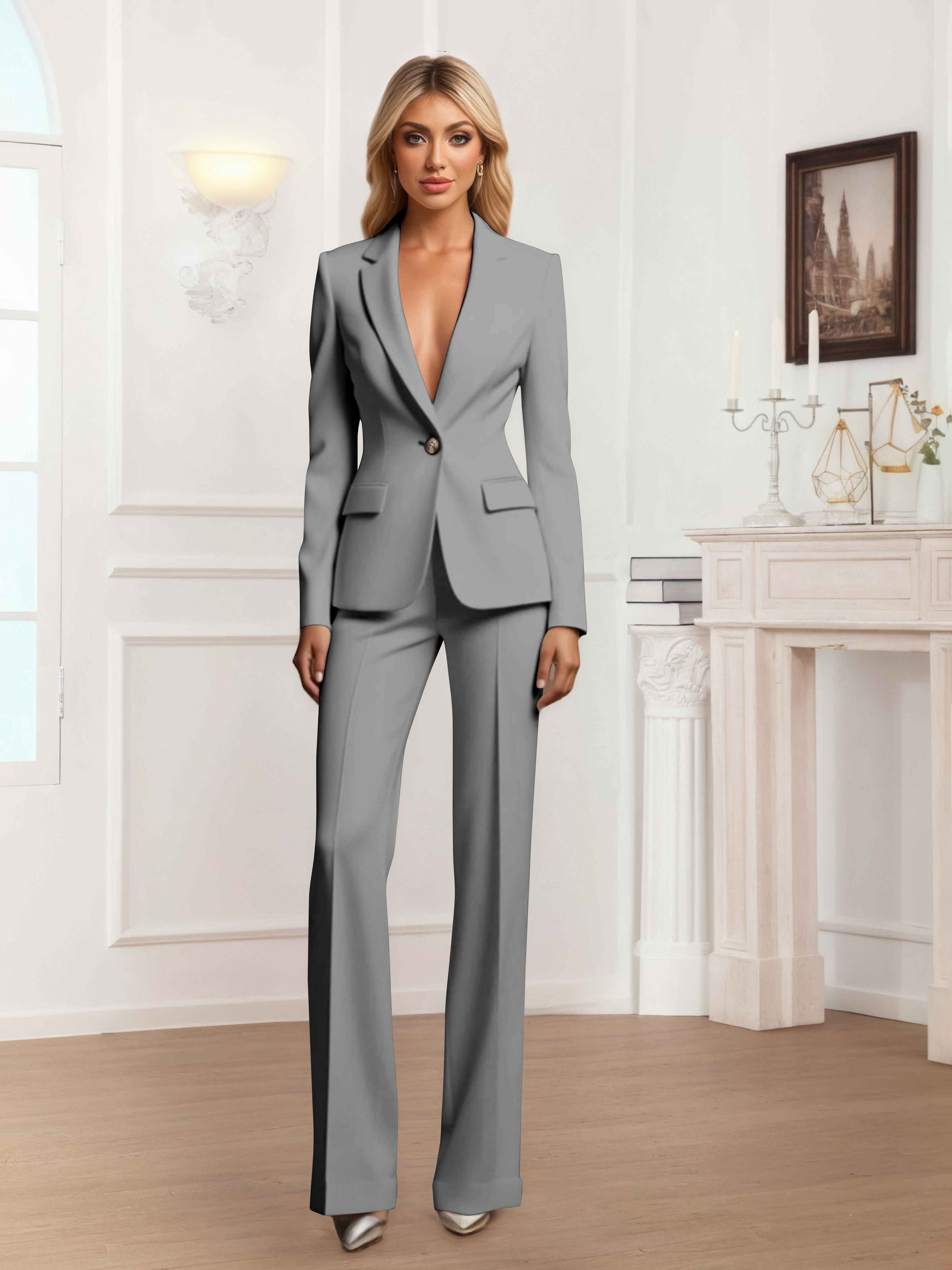 Charming Women's 2 Pieces One Button Slim Fit Business Blazer