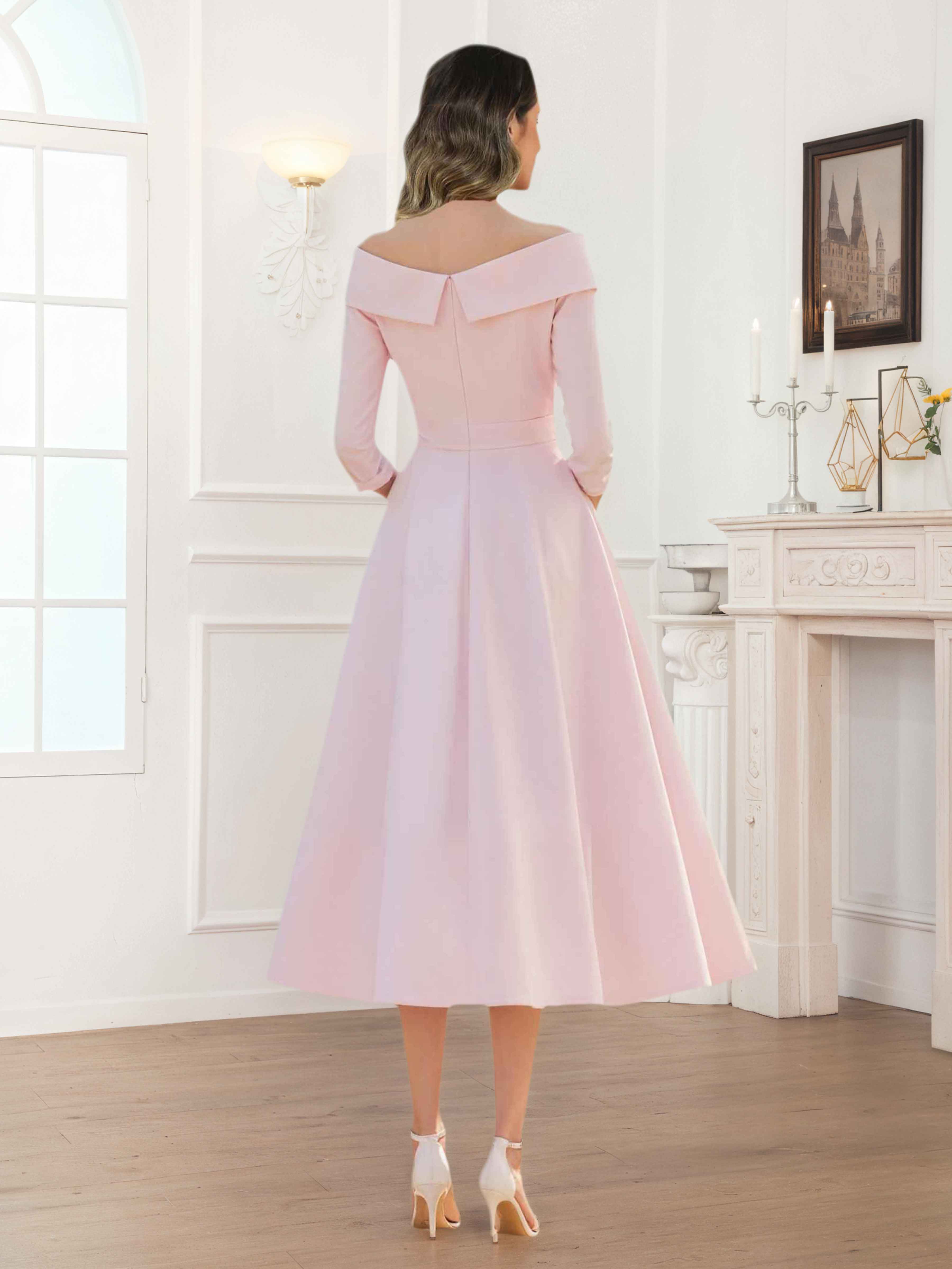 Illyria Stylish A-Line V Neck Tea Length Satin Mother of the Bride Dresses