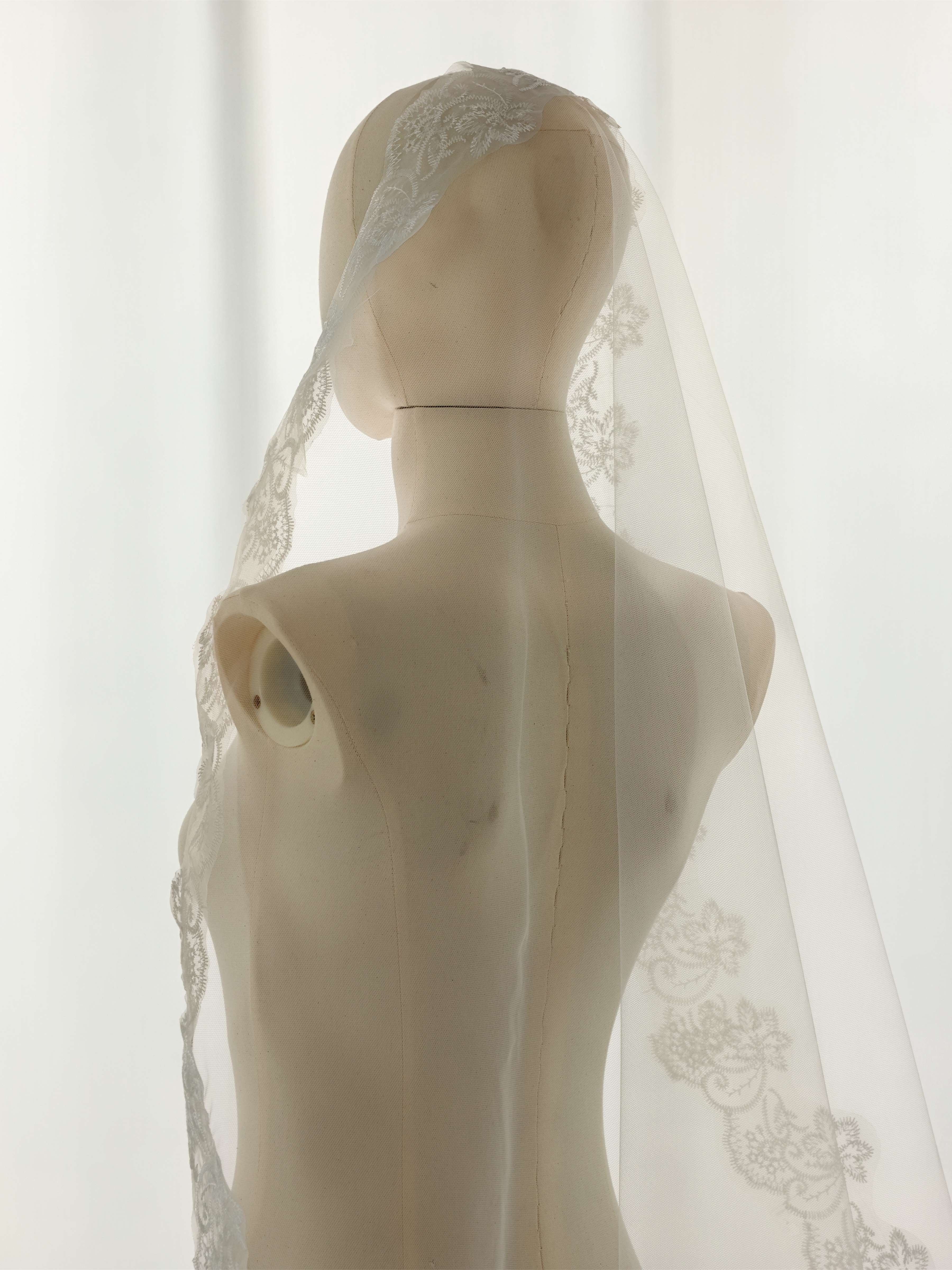 Ivory Mantilla Wedding Veil with Floral Lace Border