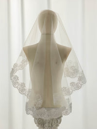 Ivory Mantilla Wedding Veil with Floral Lace Border