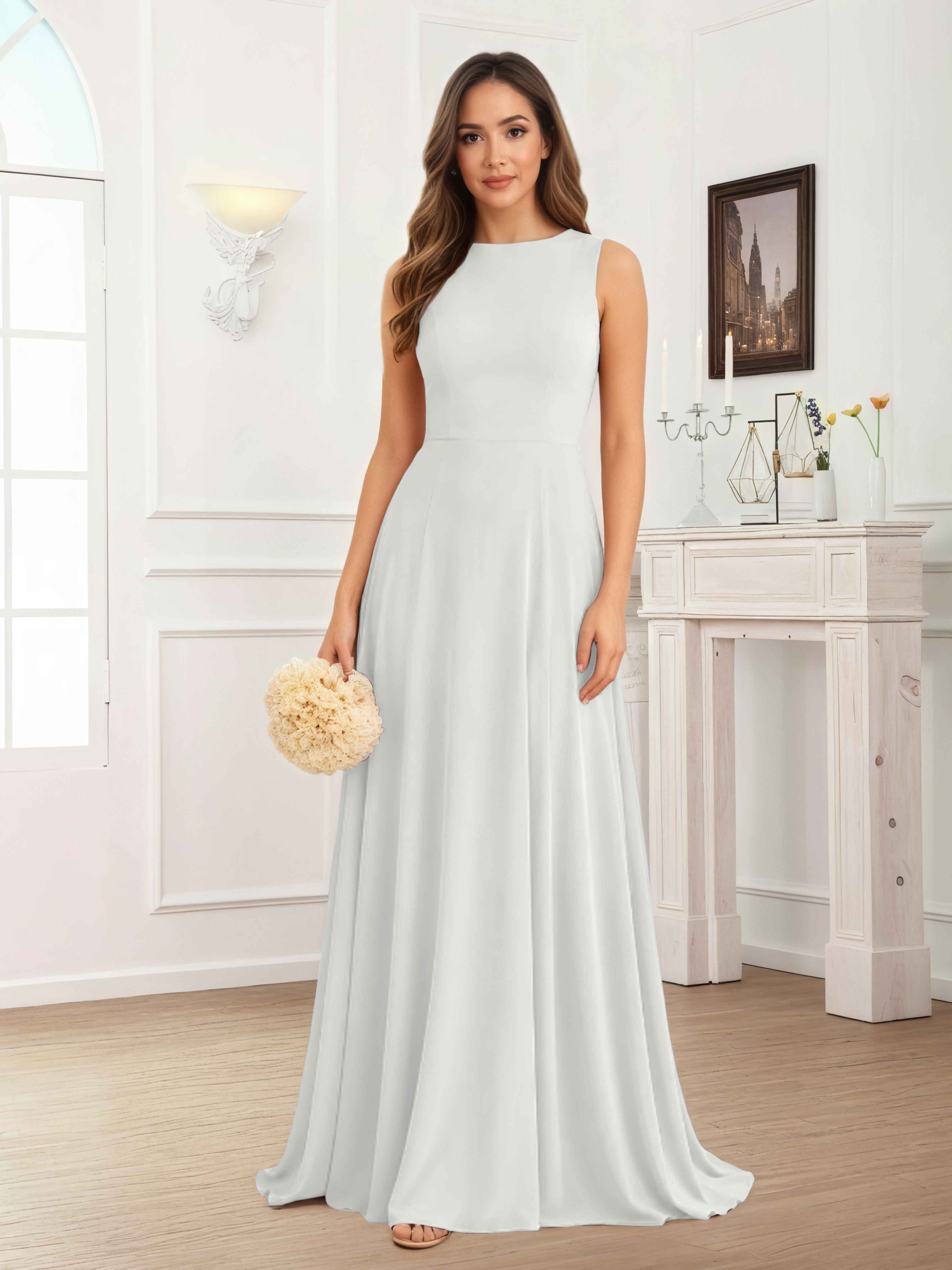 Fraelithra Modest Scoop A-Line Sleeveless Long Bridesmaid Dresses
