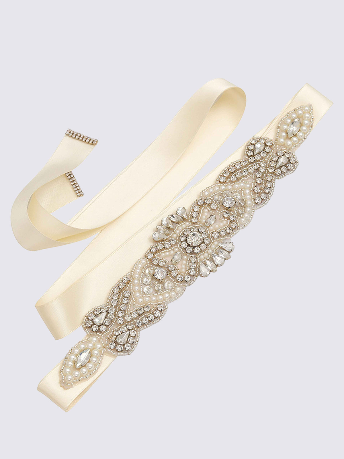 Vintage Crystal Pearl Waistband, Luxurious Ribbon Sash Belt
