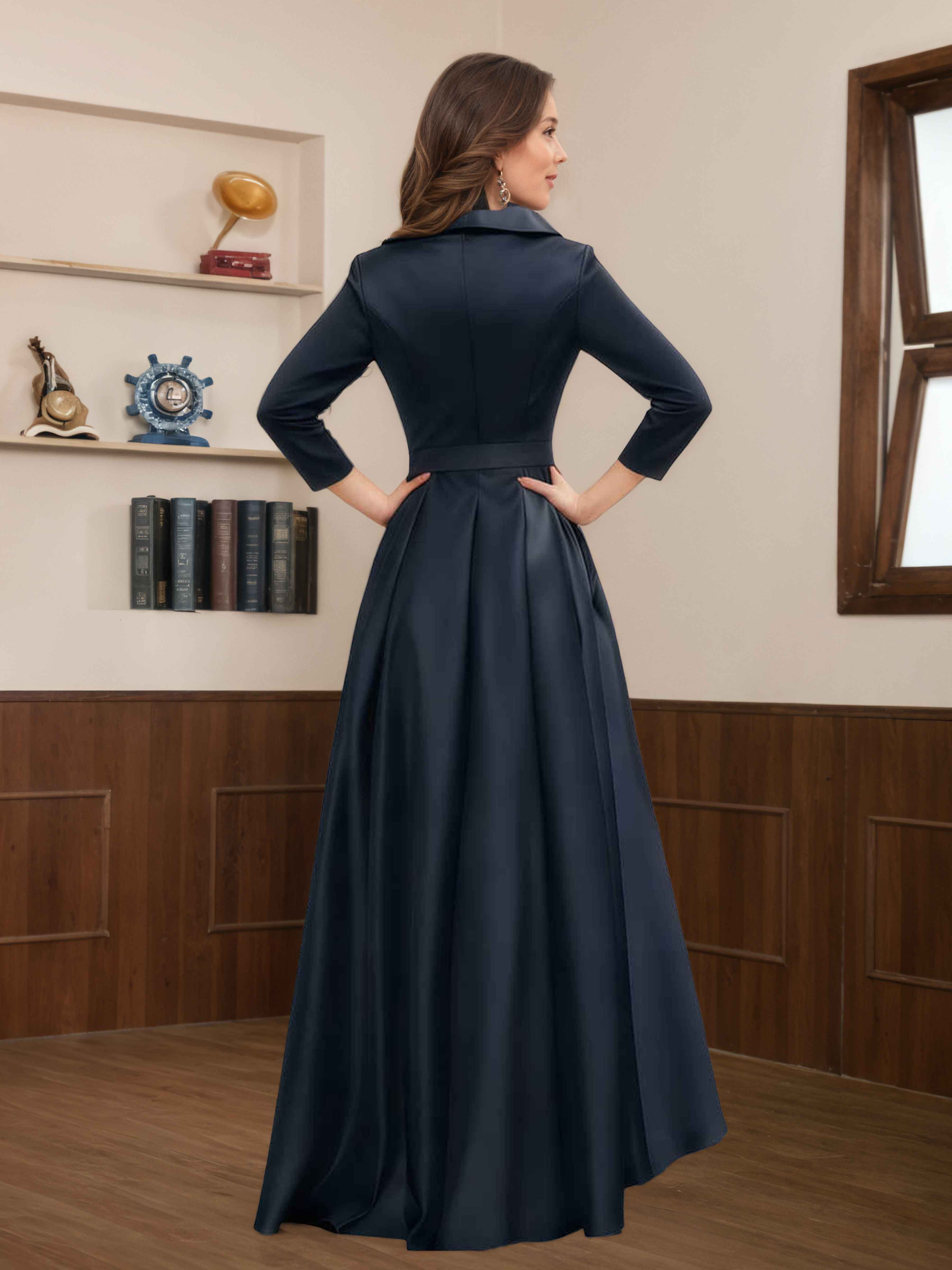 Jaela Graceful A-Line V Neck Asymmetrical Satin Mother of the Bride Formal Dresses