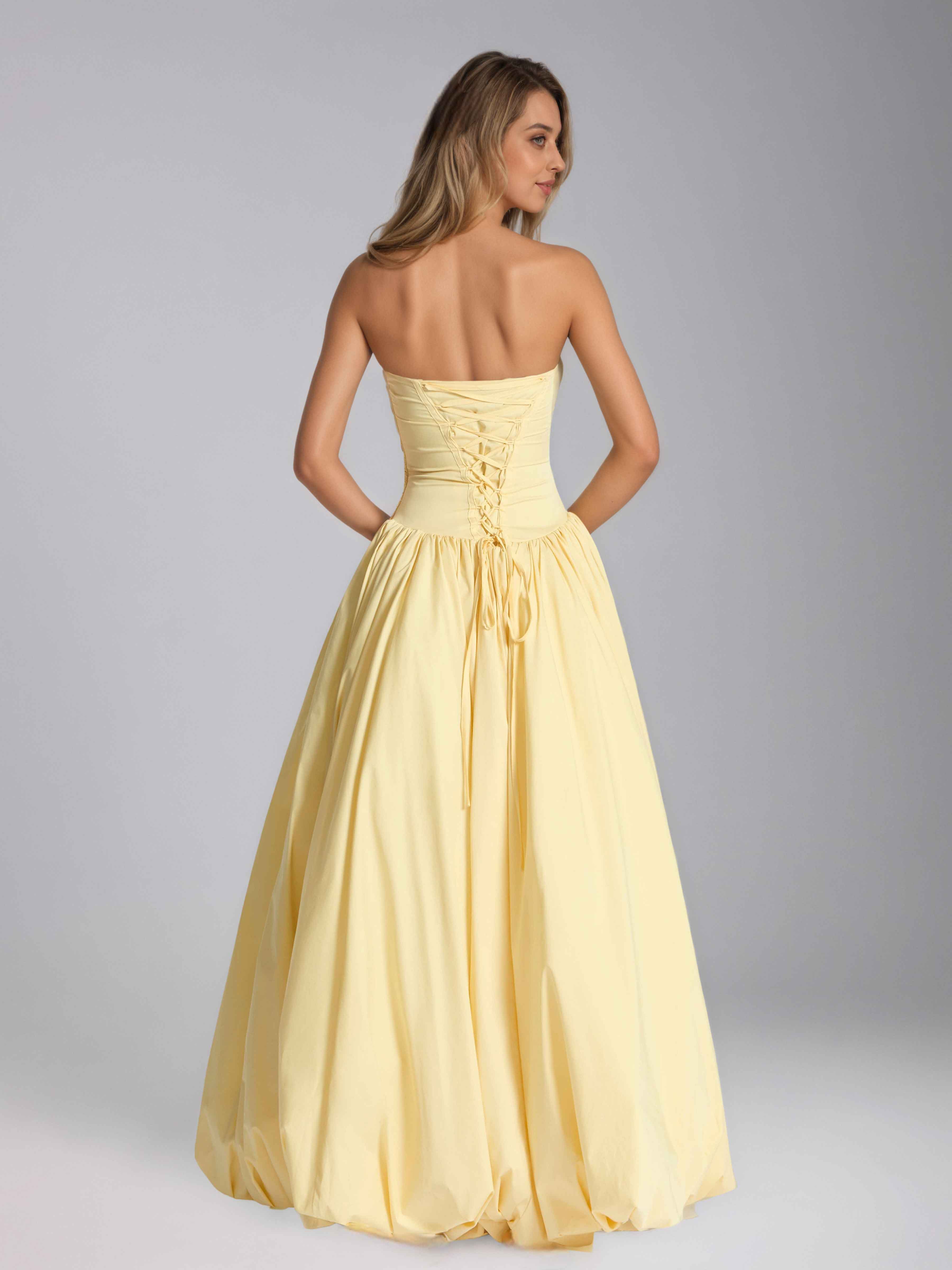 Jaelitharae Princess A-Line Pleated Strapless Long Prom Dresses