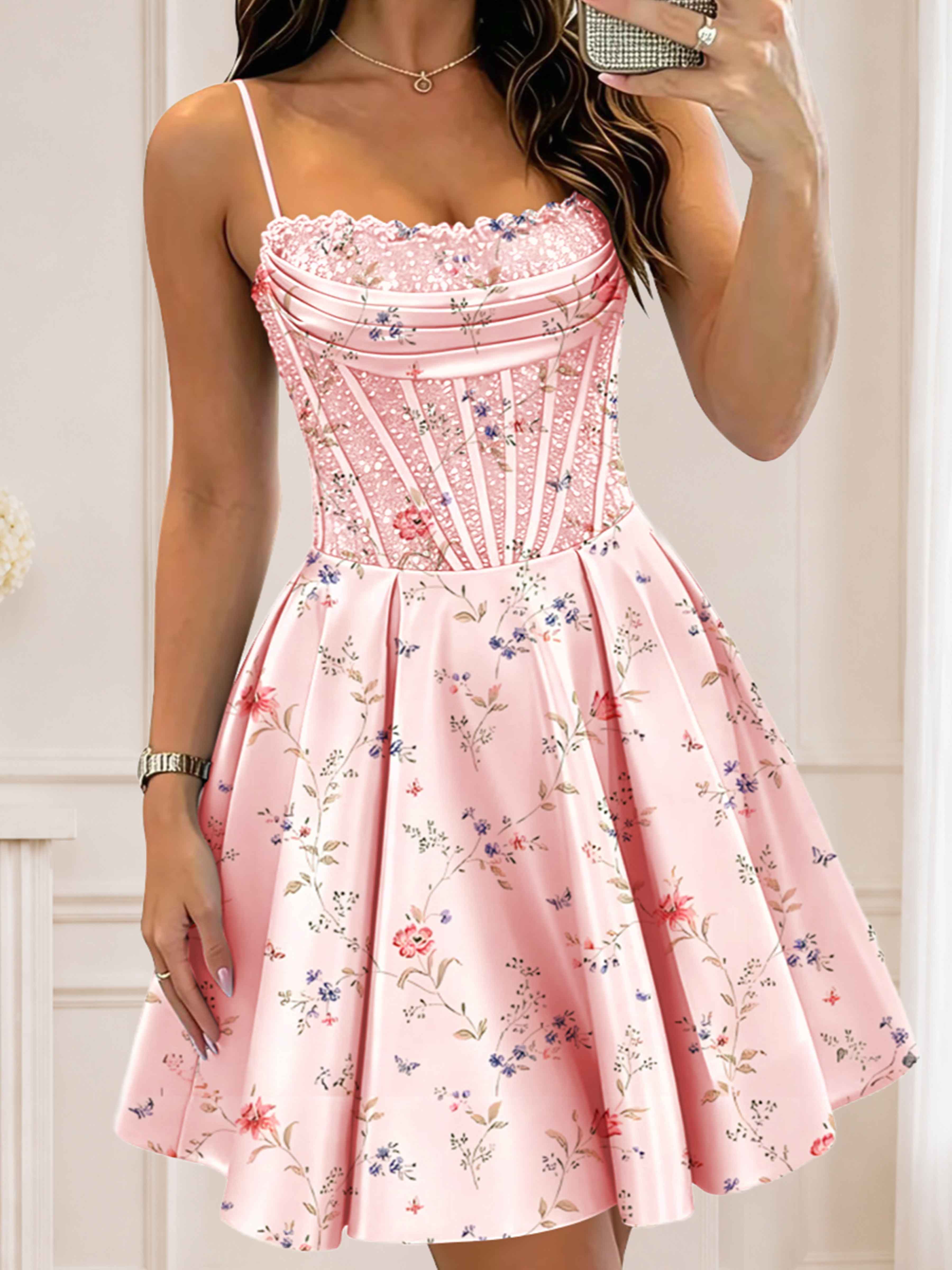 Andi Stunning Spaghetti Straps Short Satin Homecoming Dresses