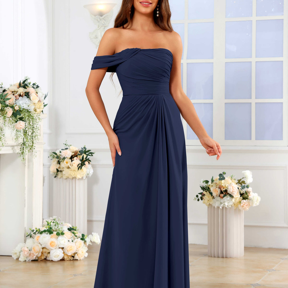 strapless ruched bridesmaid dress Kaelvanna Unique Floor Length Chiffon Dresses, Black Wedtrend clothing