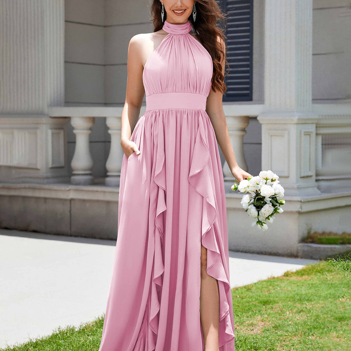 knee length dresses for ladies Ione | Rose Petal
