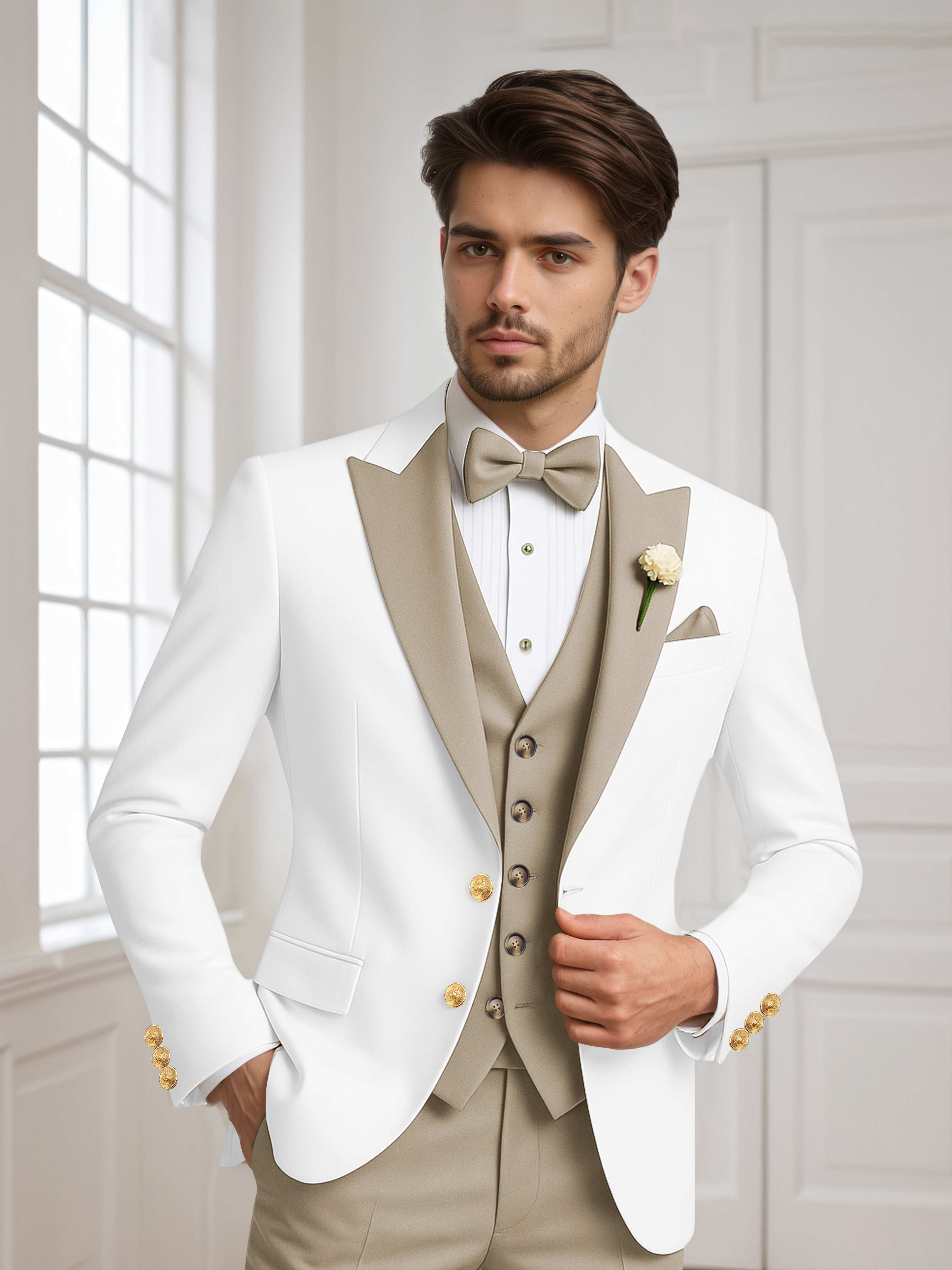 Color Block Peak Lapel Men's 2 Pieces Jacket & Vest for Groom Wedding & Prom