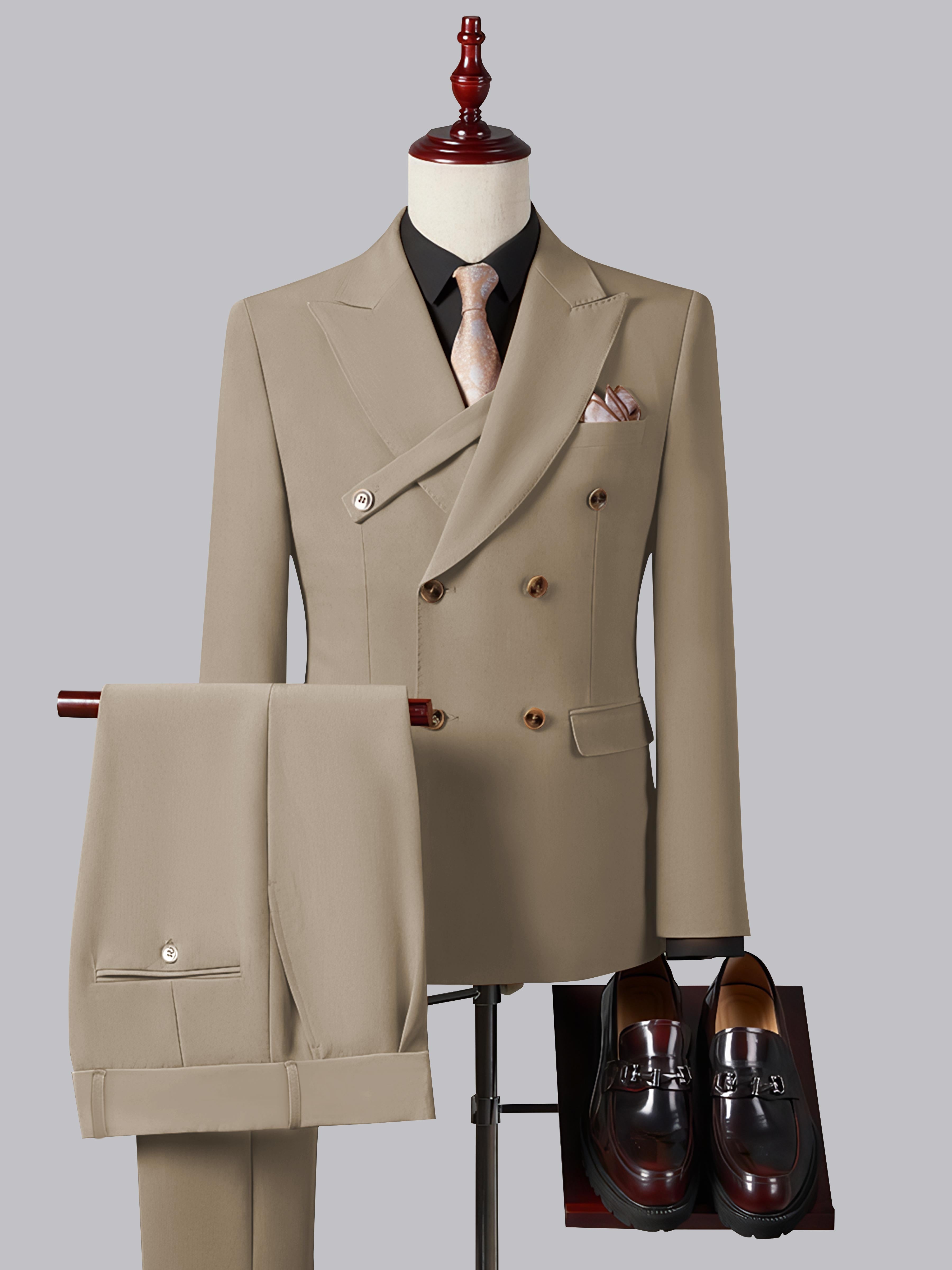 Formal Slim Fit Double Breasted Men's 2 Pieces Peak Lapel Strap Suit