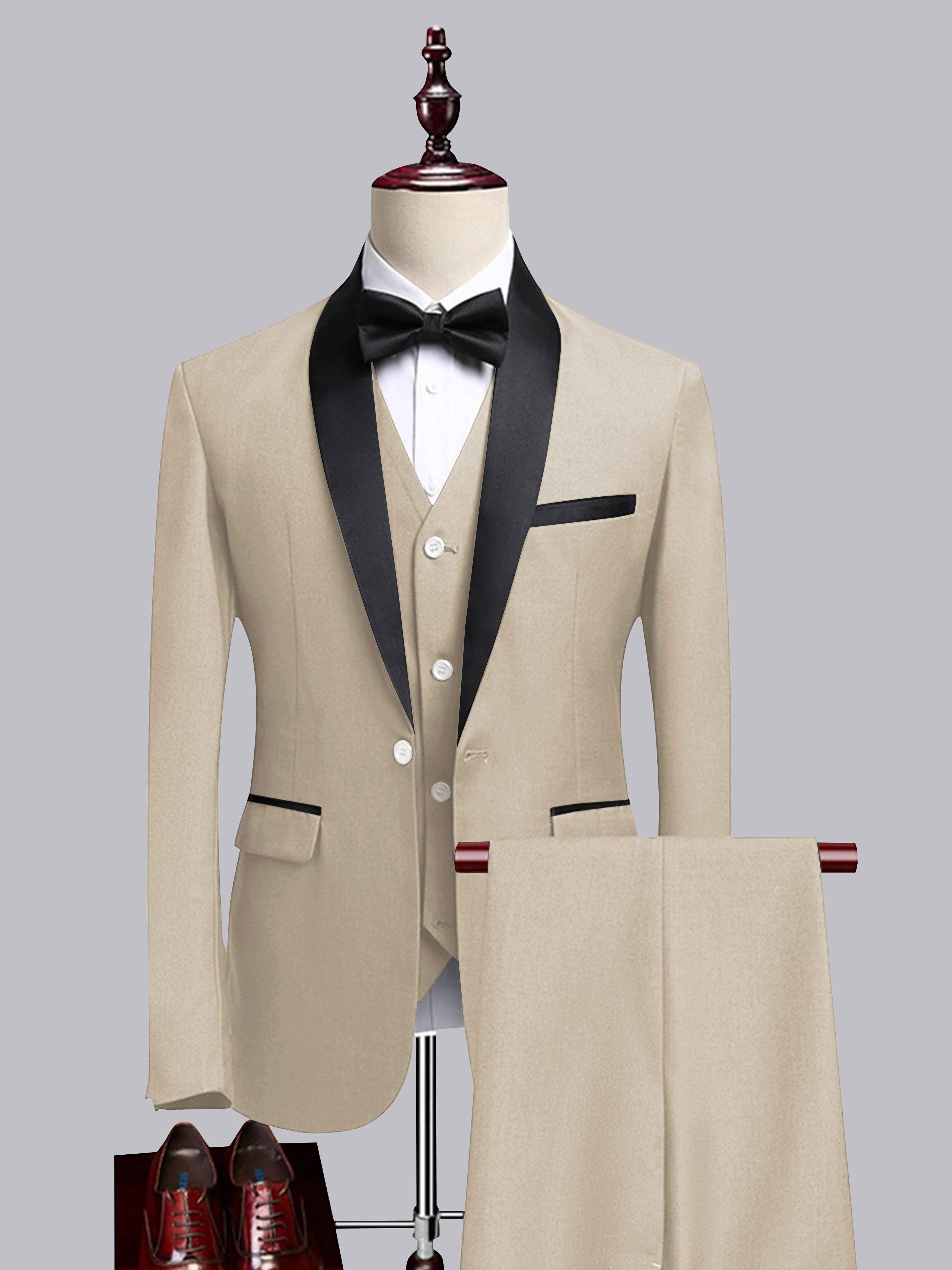 Chic 3 Pieces Men's Contrast Trim One Button Shawl Lapel Suit For Wedding