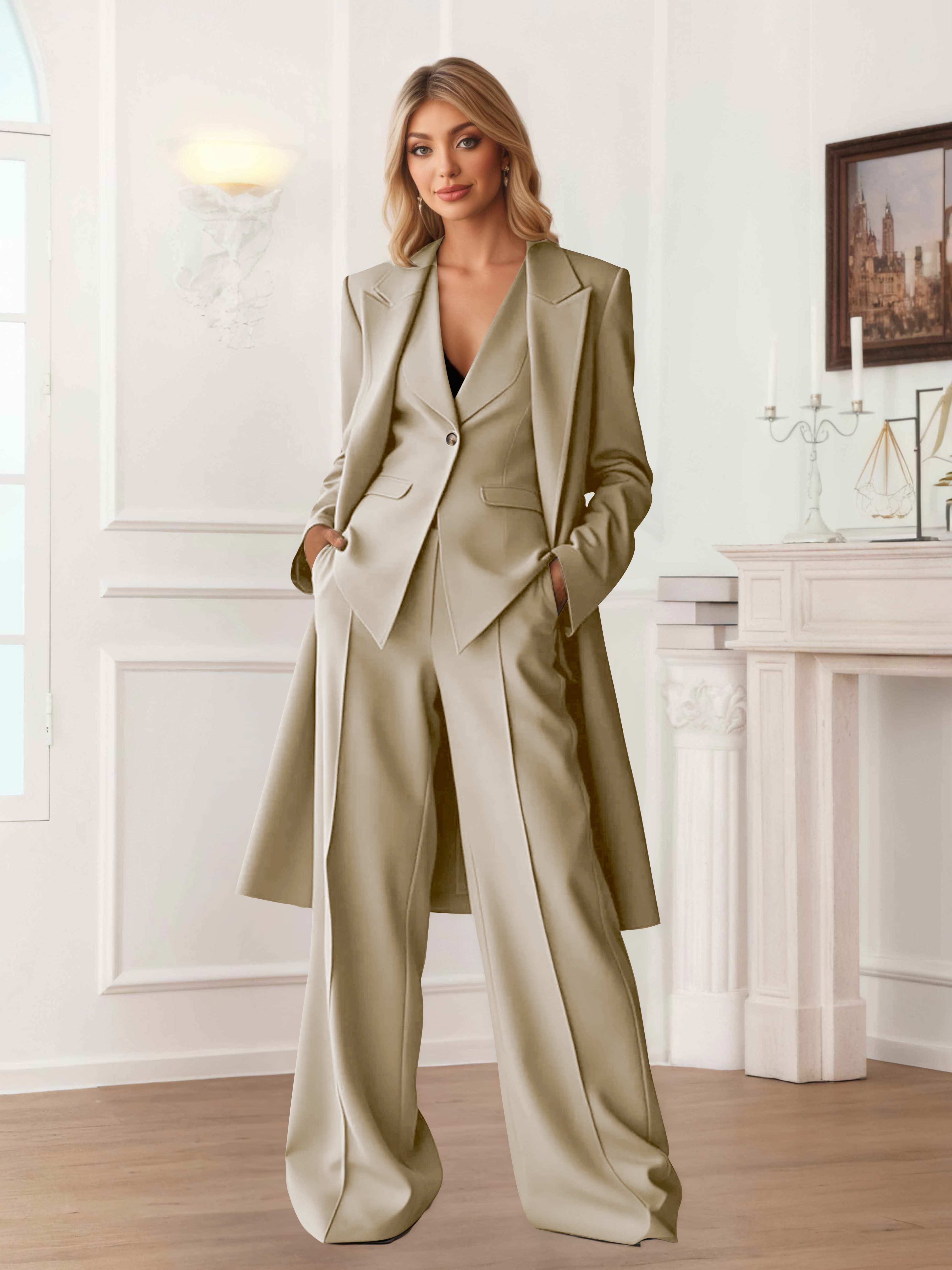 Elegant Women's 3 Pieces Casual Blazer and Pants Set