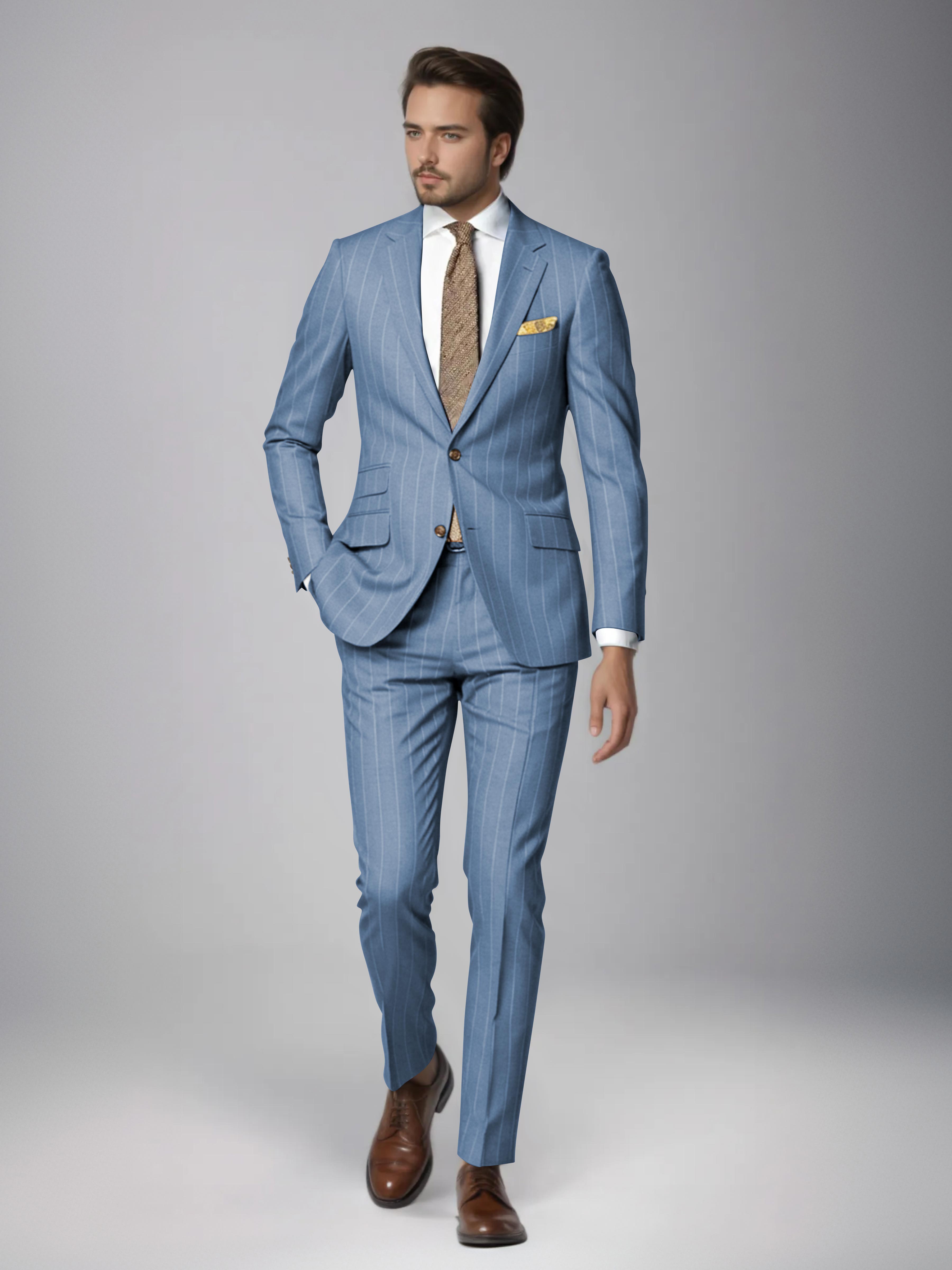 Classic 2 Pieces Men's Slim Fit Pinstripe Business Suit for Wedding & Office