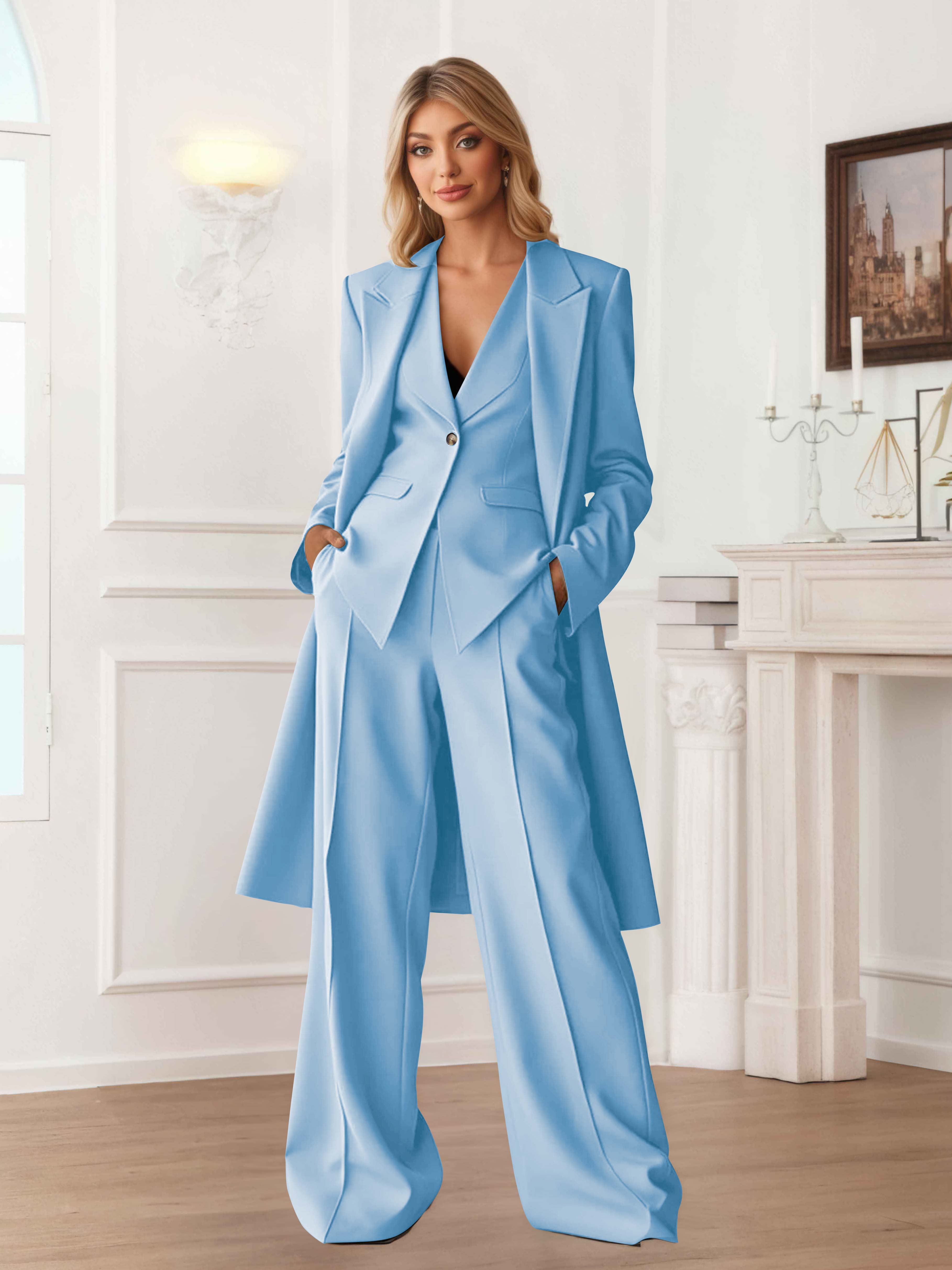 Elegant Women's 3 Pieces Casual Blazer and Pants Set