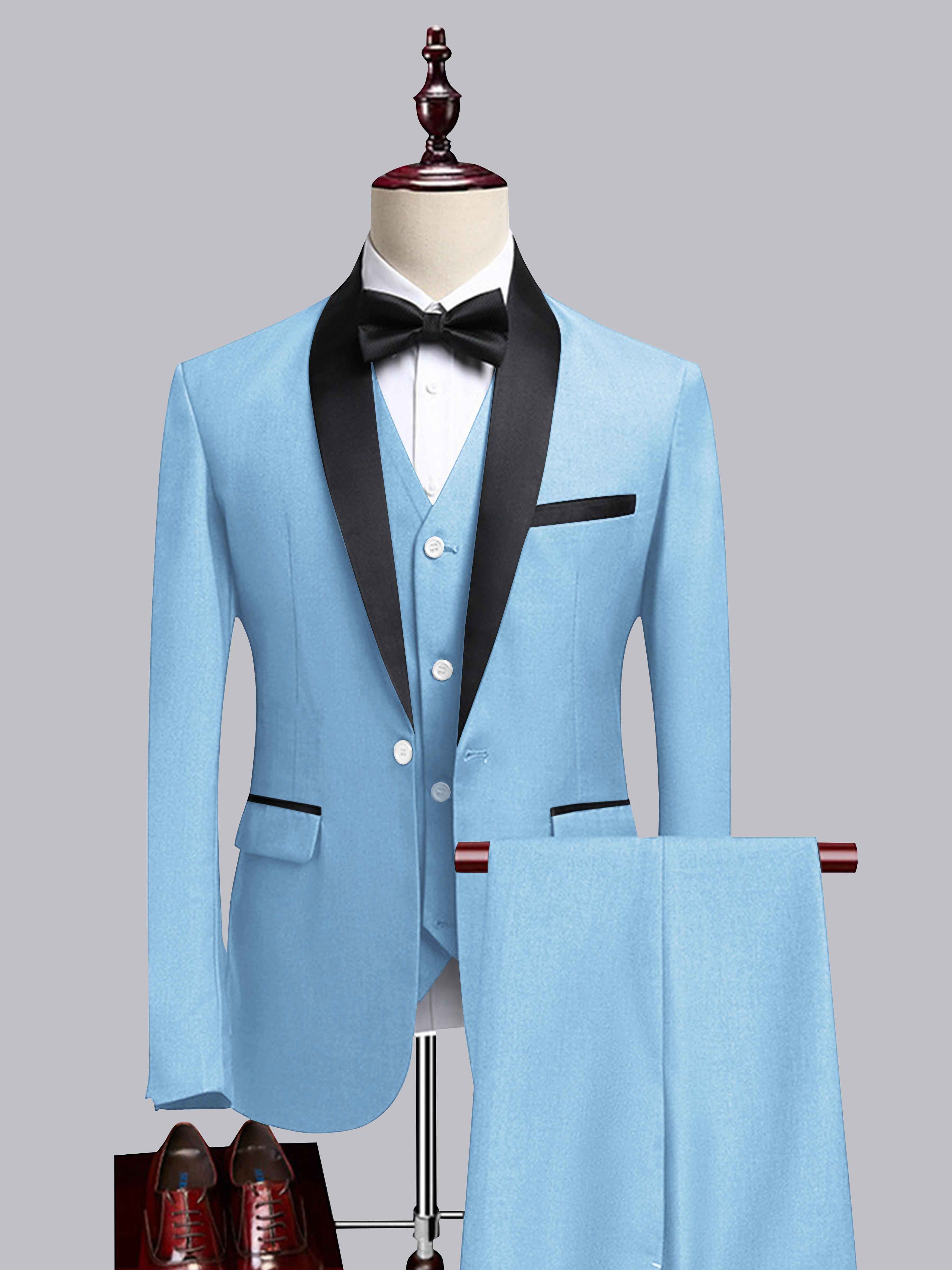 Chic 3 Pieces Men's Contrast Trim One Button Shawl Lapel Suit For Wedding