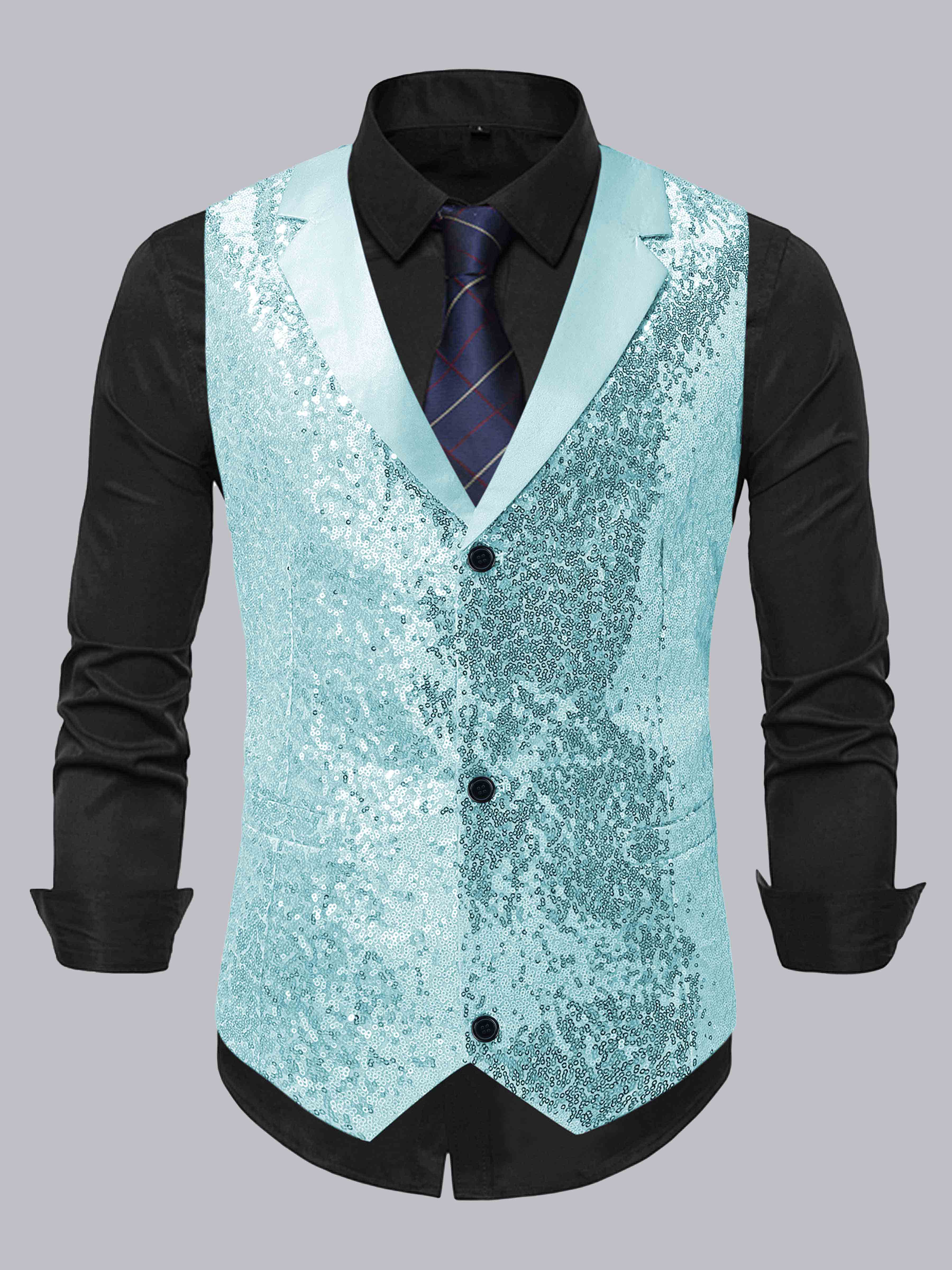 Men's Sequin Notch Lapel Three Buttons Vest