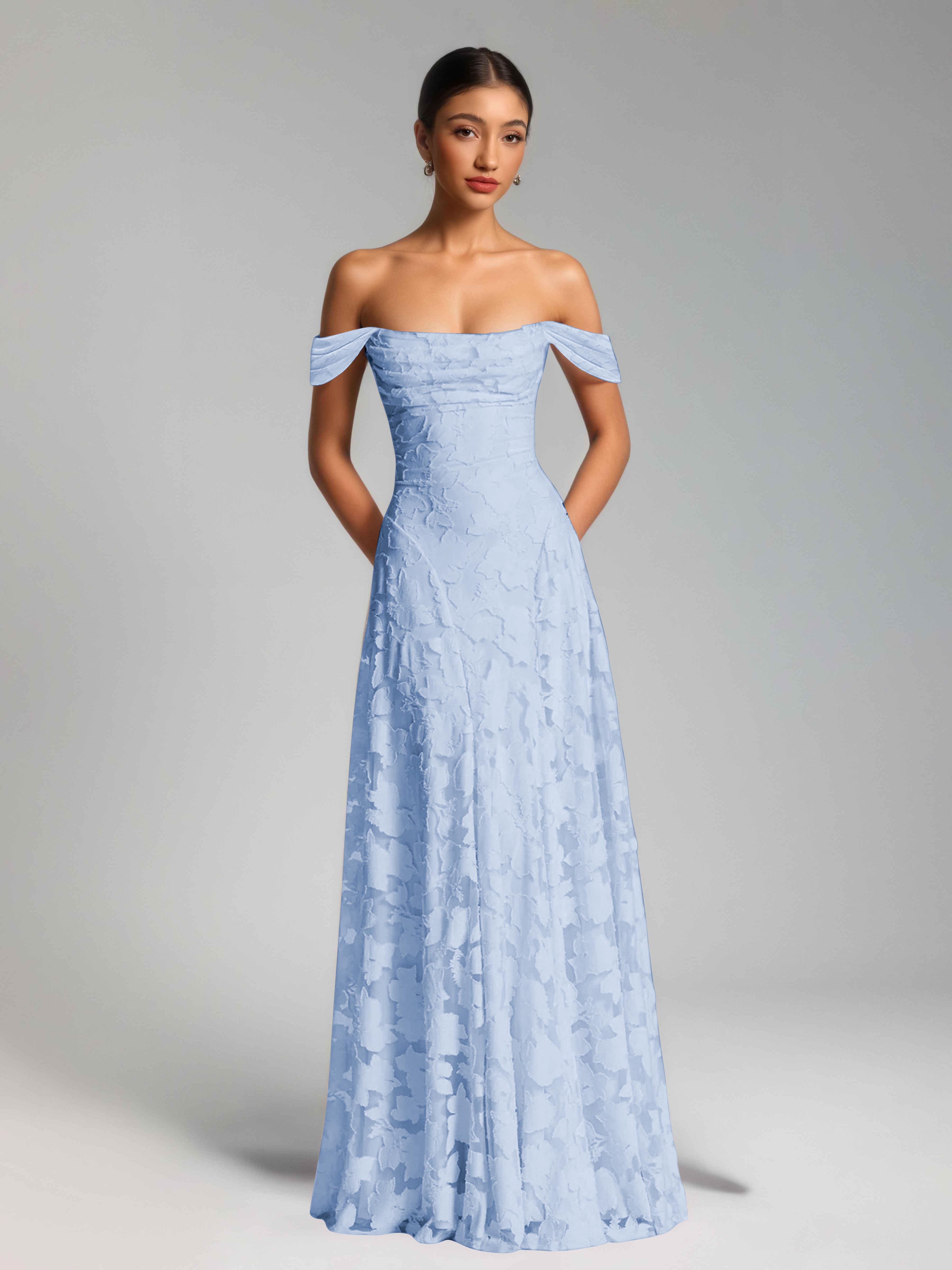 Oraelithra Charming A-Line Off the Shoulder Long Jacquard Bridesmaid Dresses