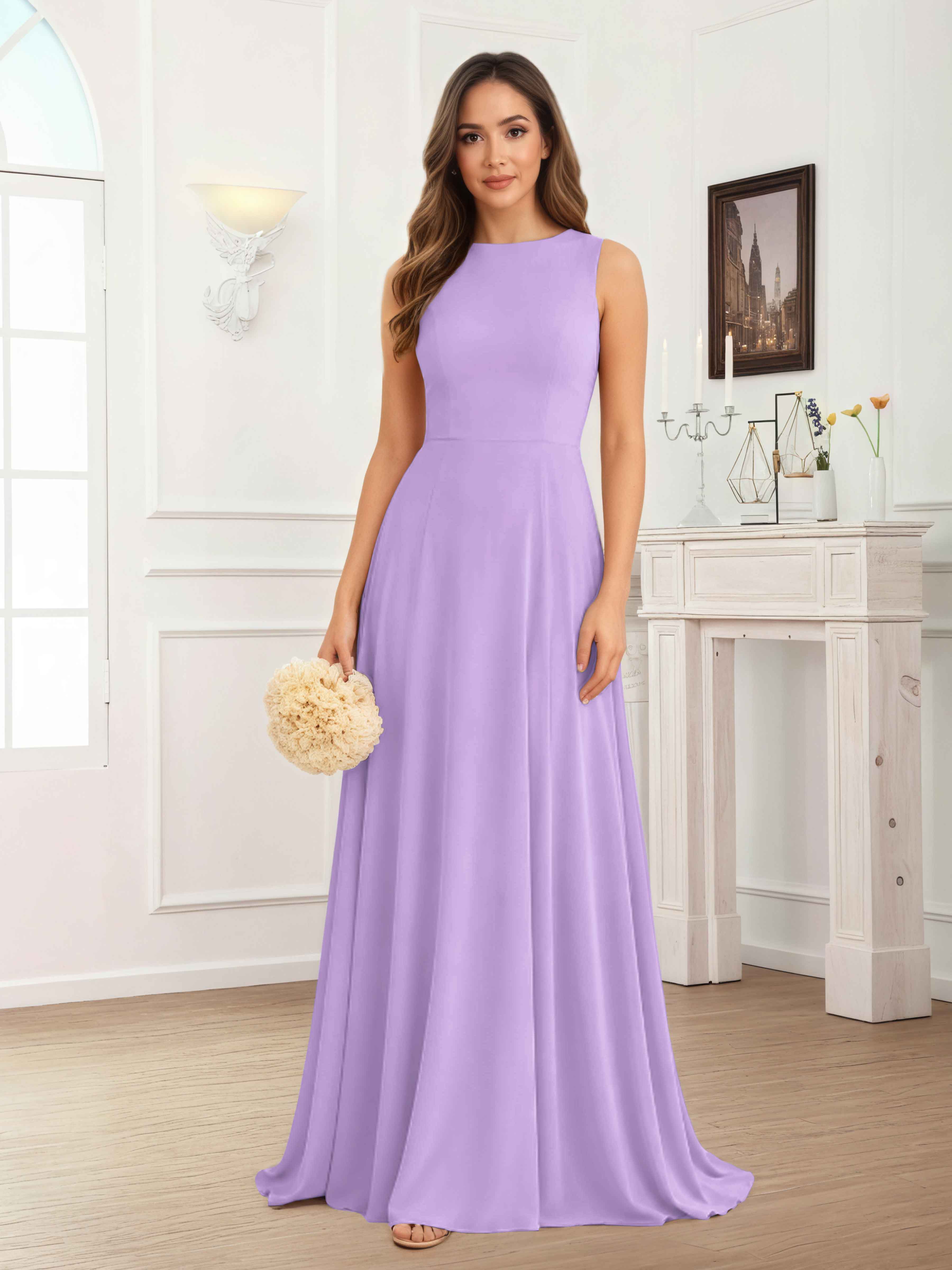 Fraelithra Modest Scoop A-Line Sleeveless Long Bridesmaid Dresses