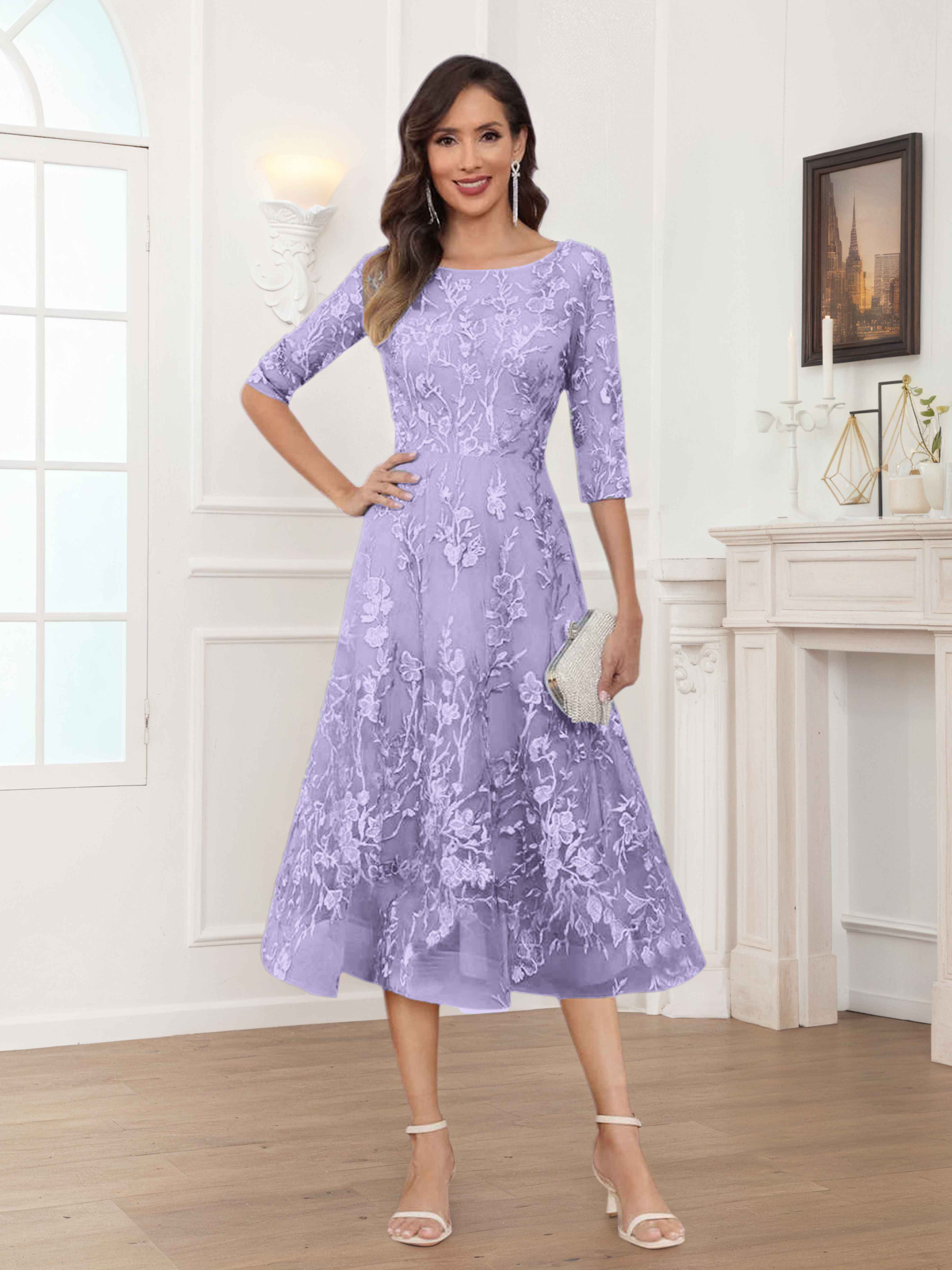 Pax Exquisite A-Line Illusion Lace Tea Length Mother of The Bride Dresses