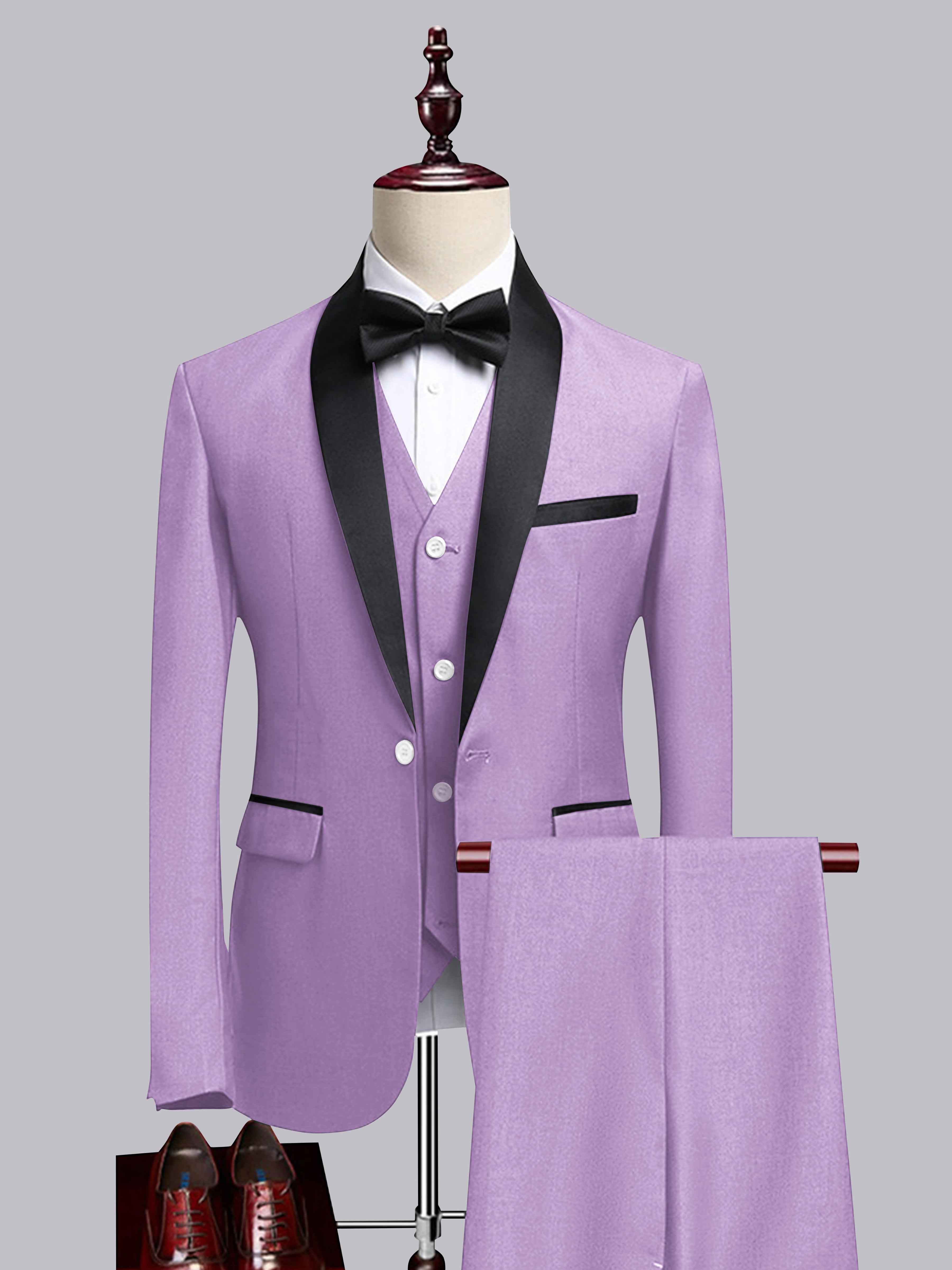 Chic 3 Pieces Men's Contrast Trim One Button Shawl Lapel Suit For Wedding