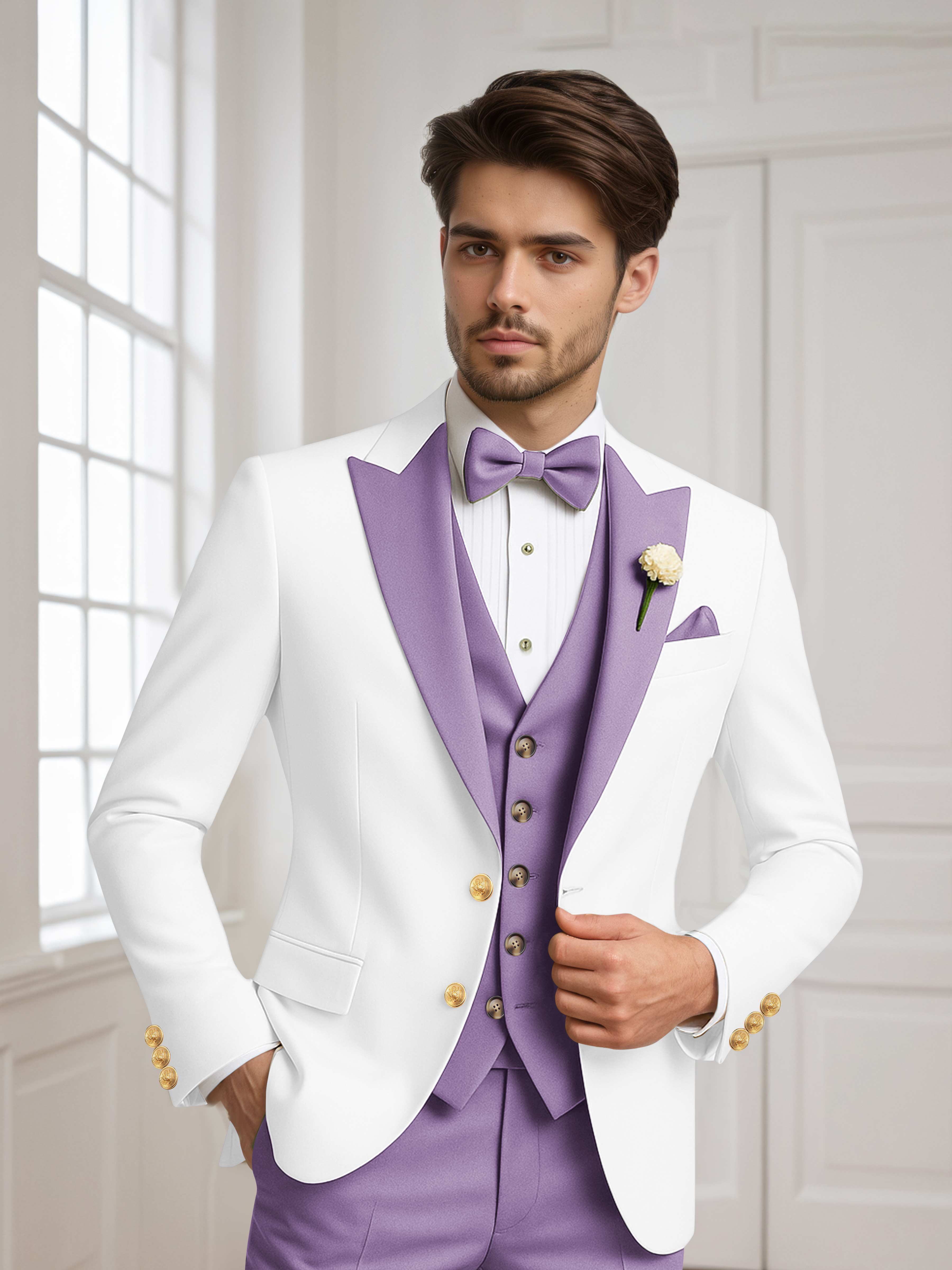 Color Block Peak Lapel Men's 2 Pieces Jacket & Vest for Groom Wedding & Prom