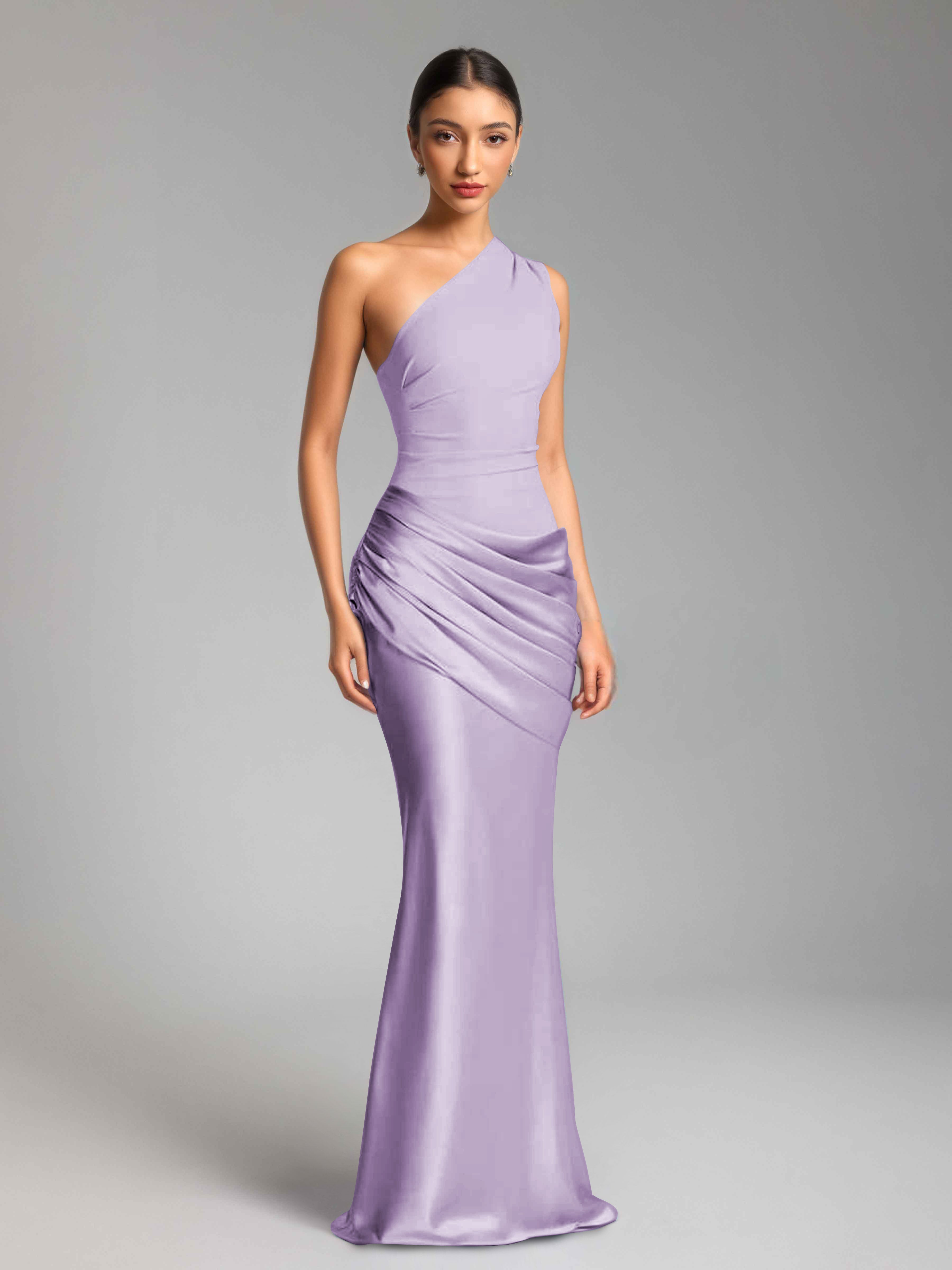 Jaelithra Gorgeous One Shoulder Pleated Satin Long Prom Dresses