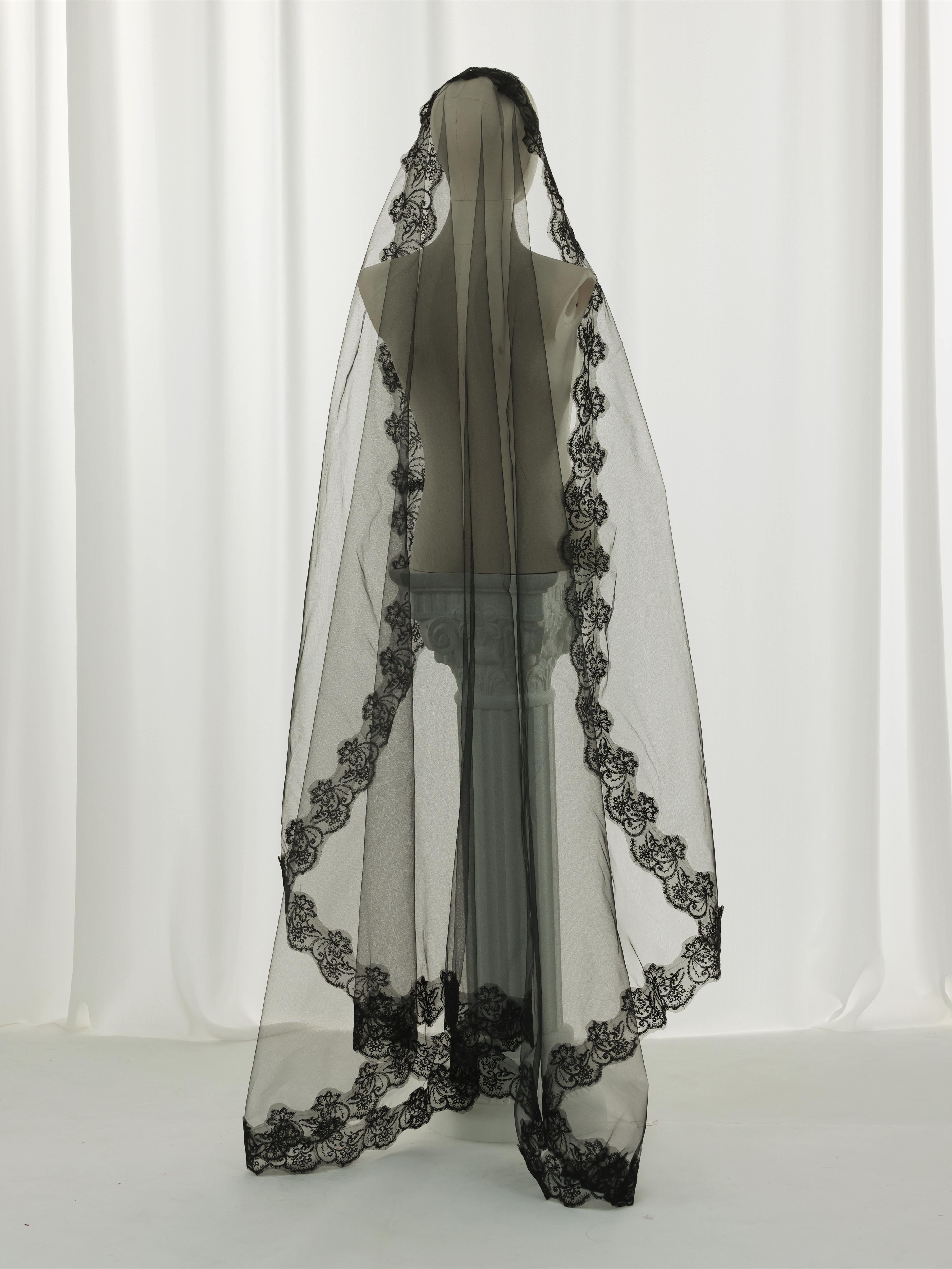 Long Black Lace Mantilla Wedding Veil