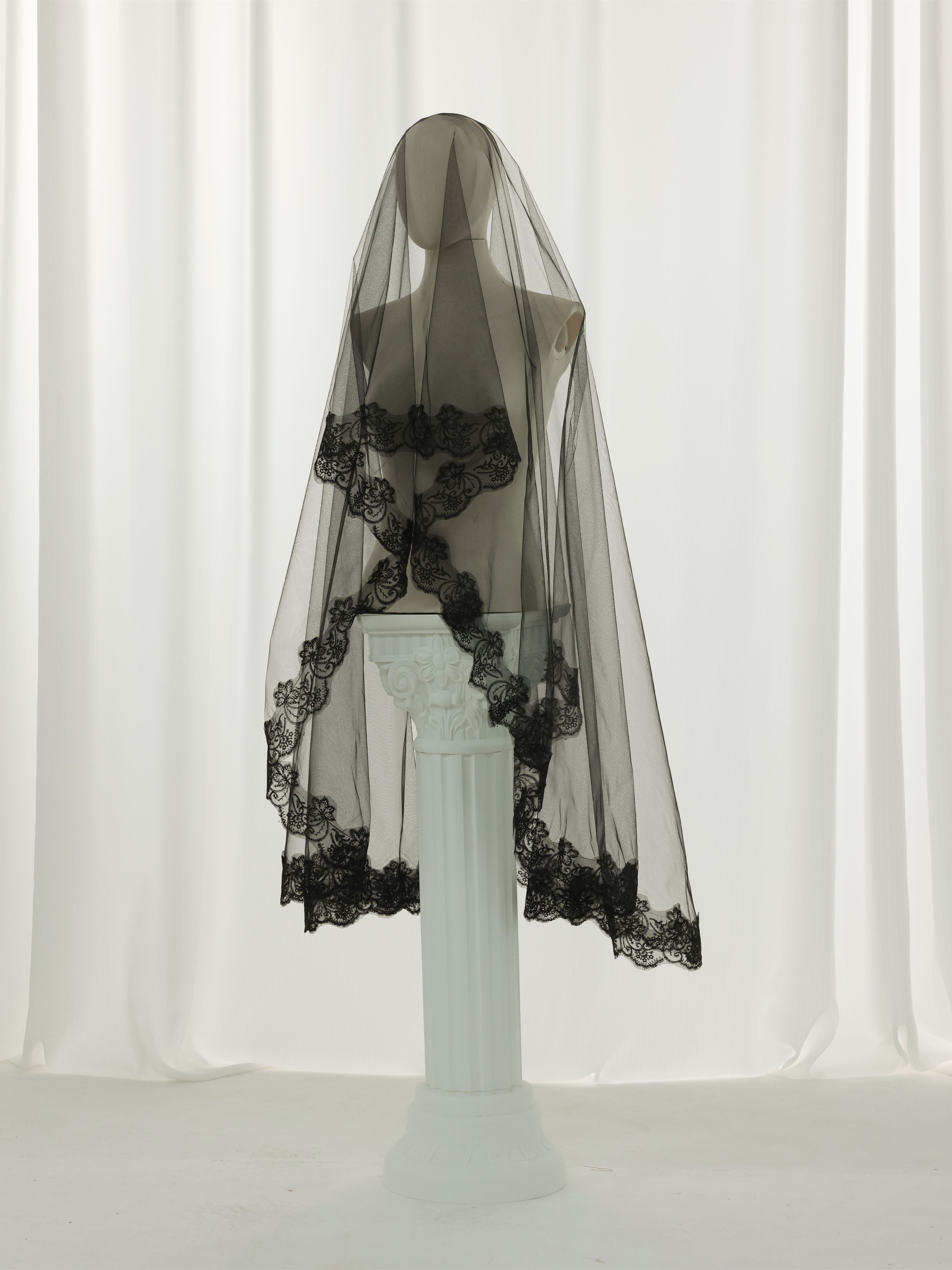 Long Black Lace Mantilla Wedding Veil