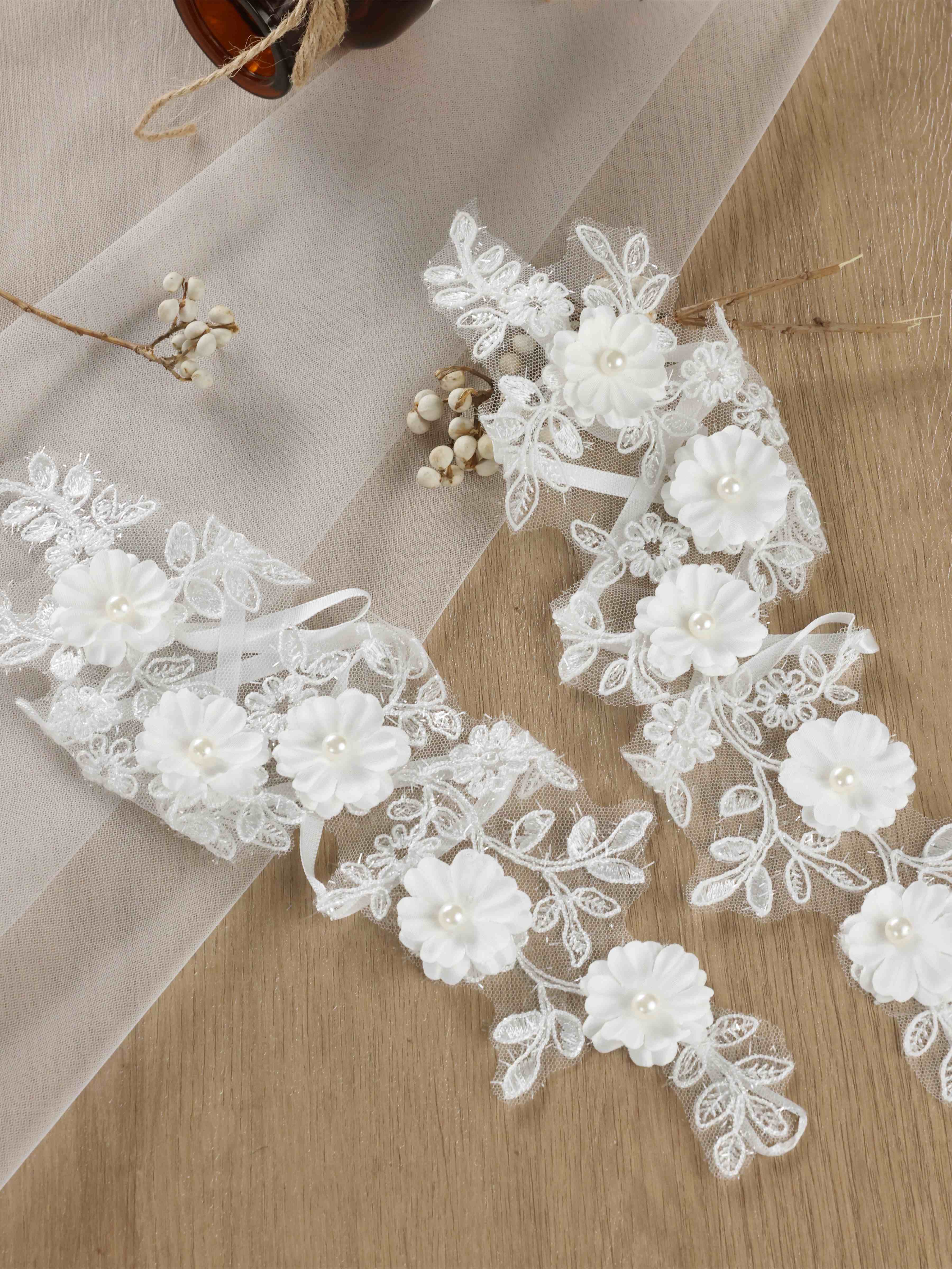 Long Floral Lace Bridal Gloves with 3D Applique
