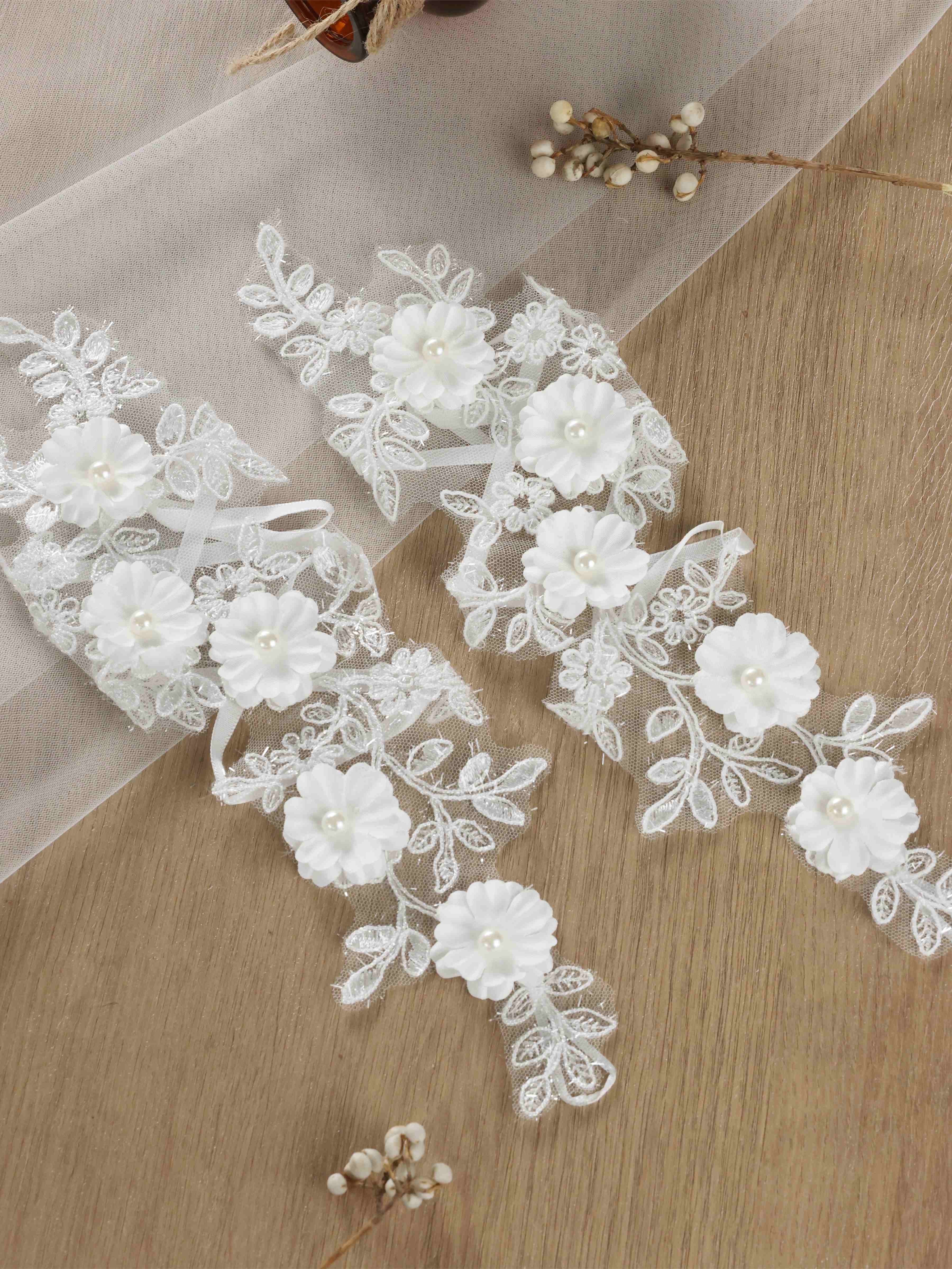 Long Floral Lace Bridal Gloves with 3D Applique
