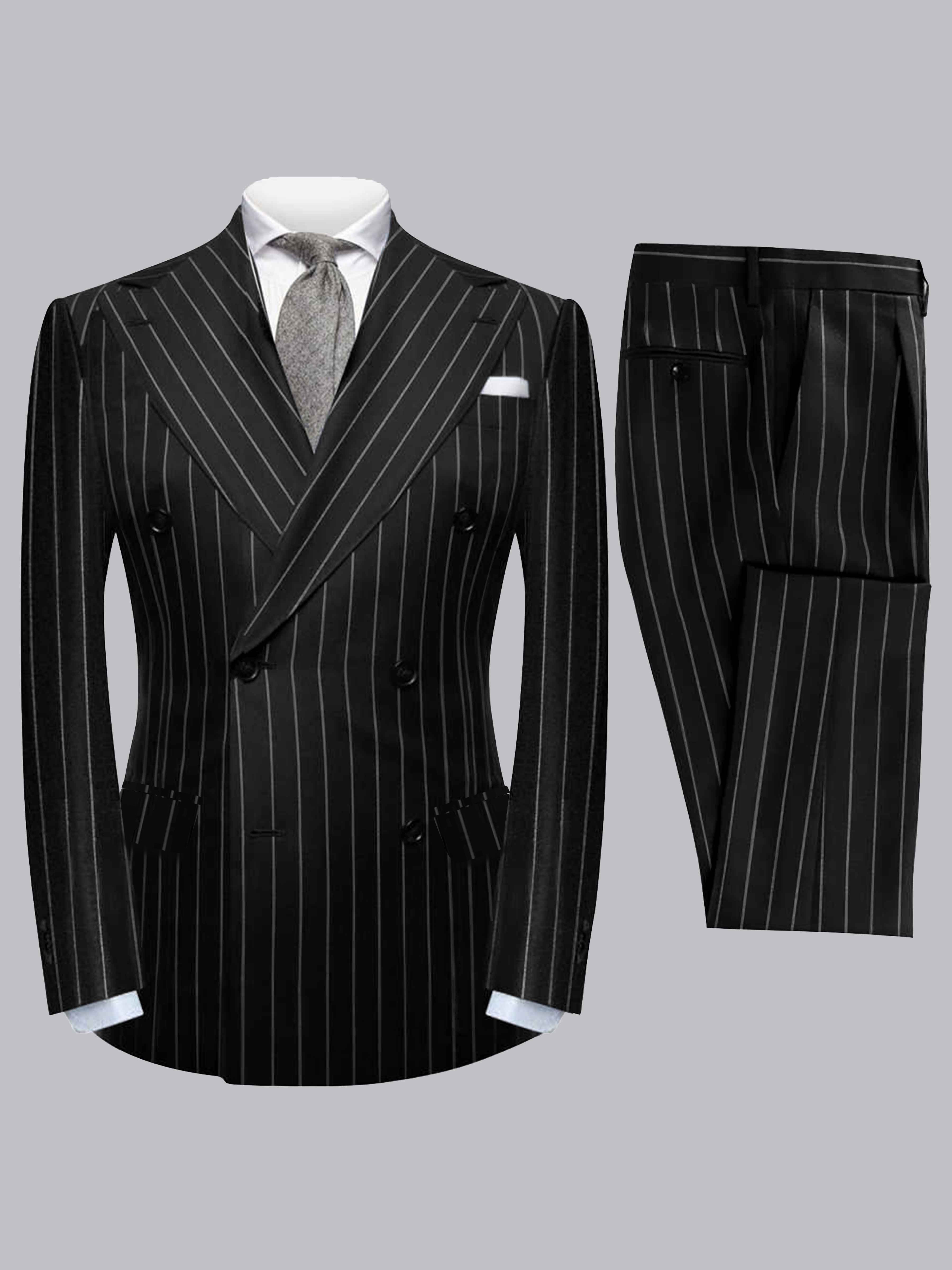 Modern 2 Pieces Men's Peak Lapel Double Breasted Vertical Stripe Suit For Formal