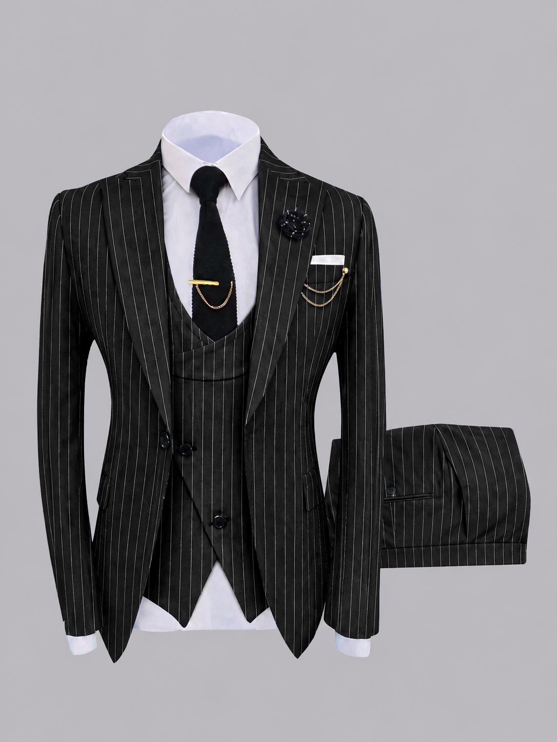 Chic Men's One Button Pinstripe 3 Pieces Suits For Prom & Wedding