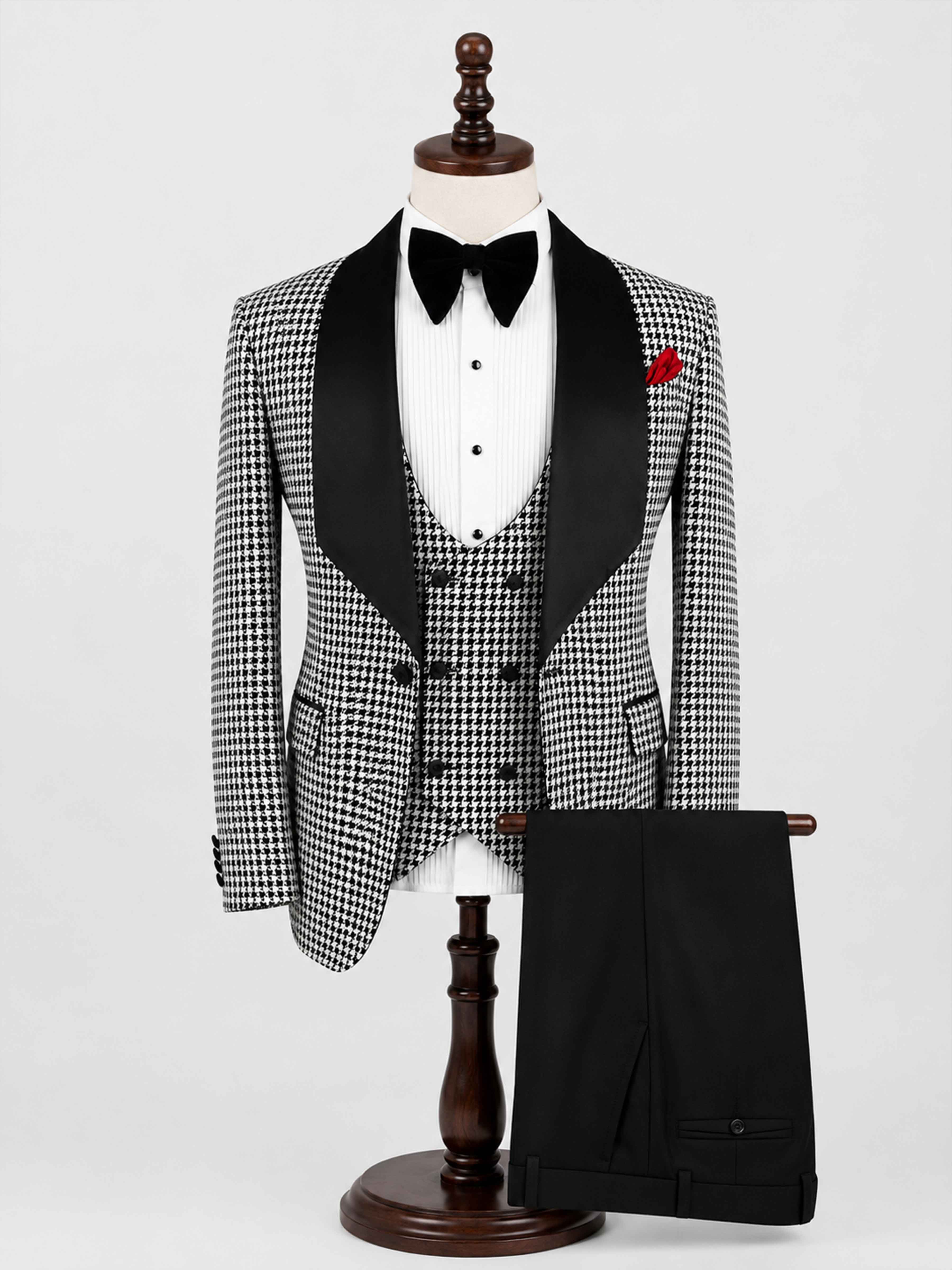 Sophisticated Houndstooth Tuxedo Suit for Men with Shawl Lapel