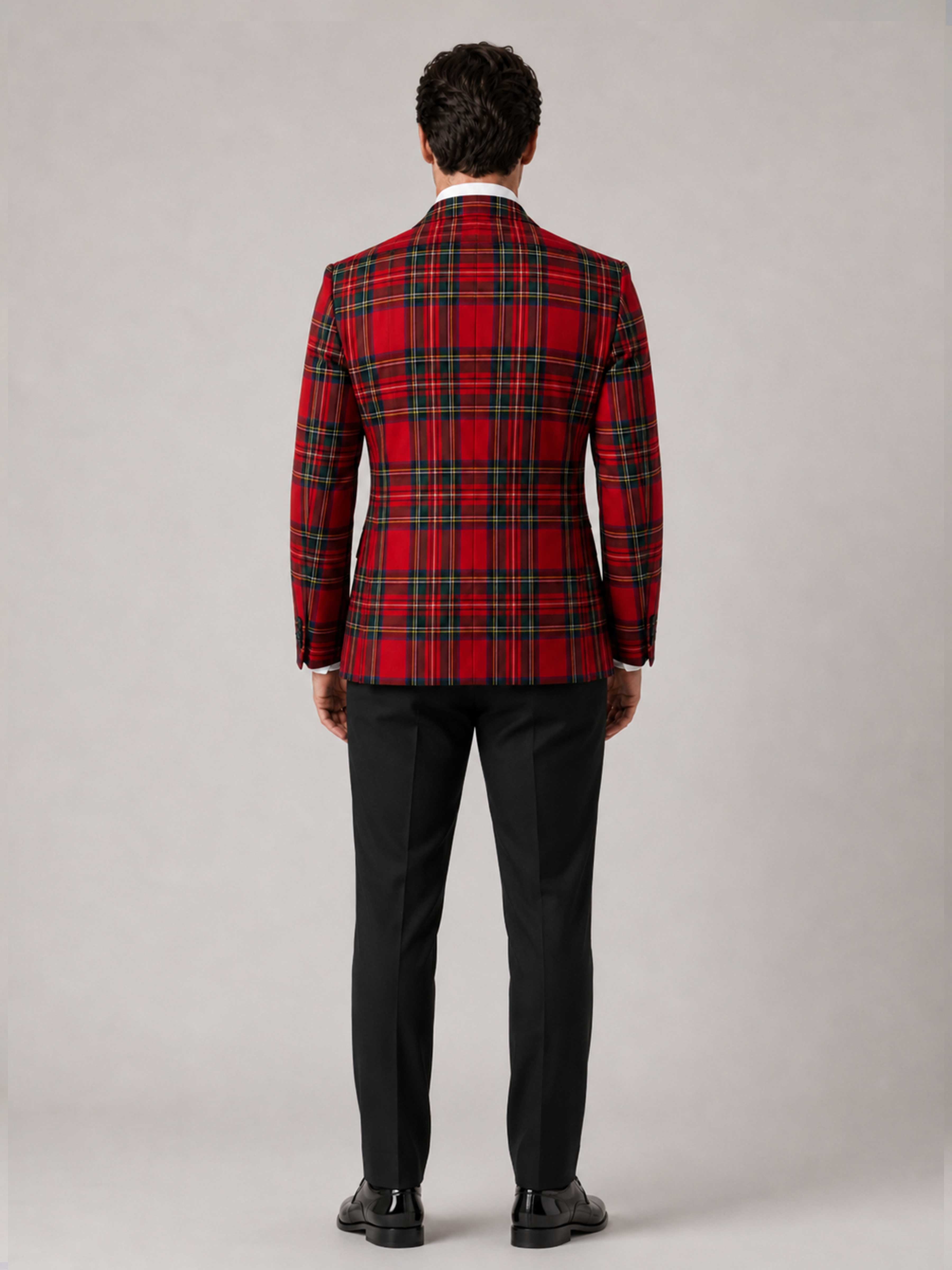Dapper Men's Tartan Double Breasted 2‑Piece Suit Set with Contrast Lapel