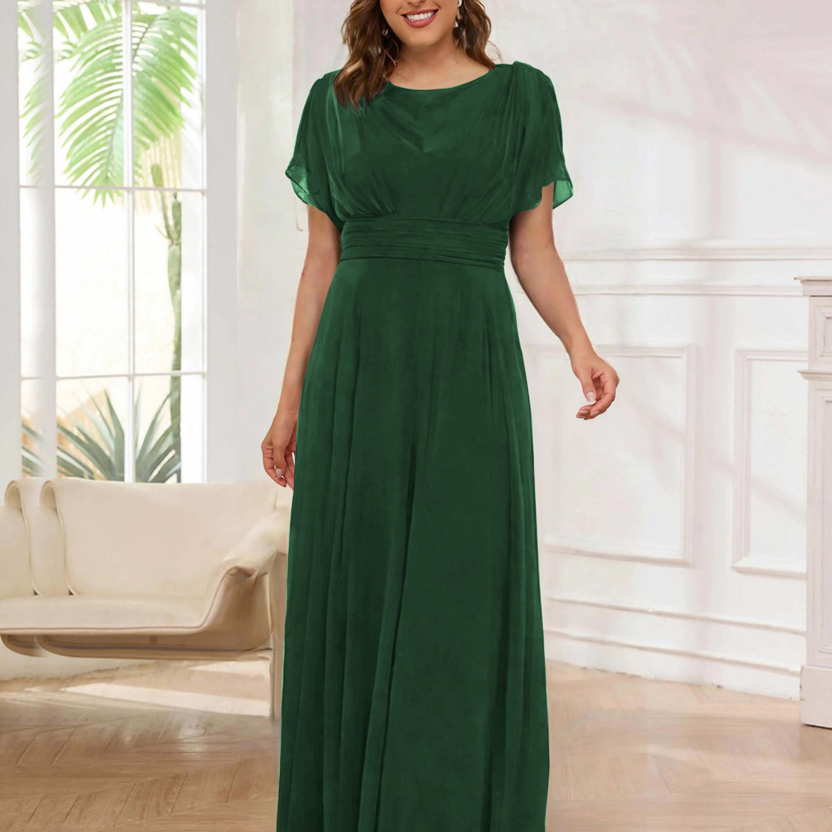 Malaysia Modest A-Line Floor Length Chiffon Formal Dresses, Red