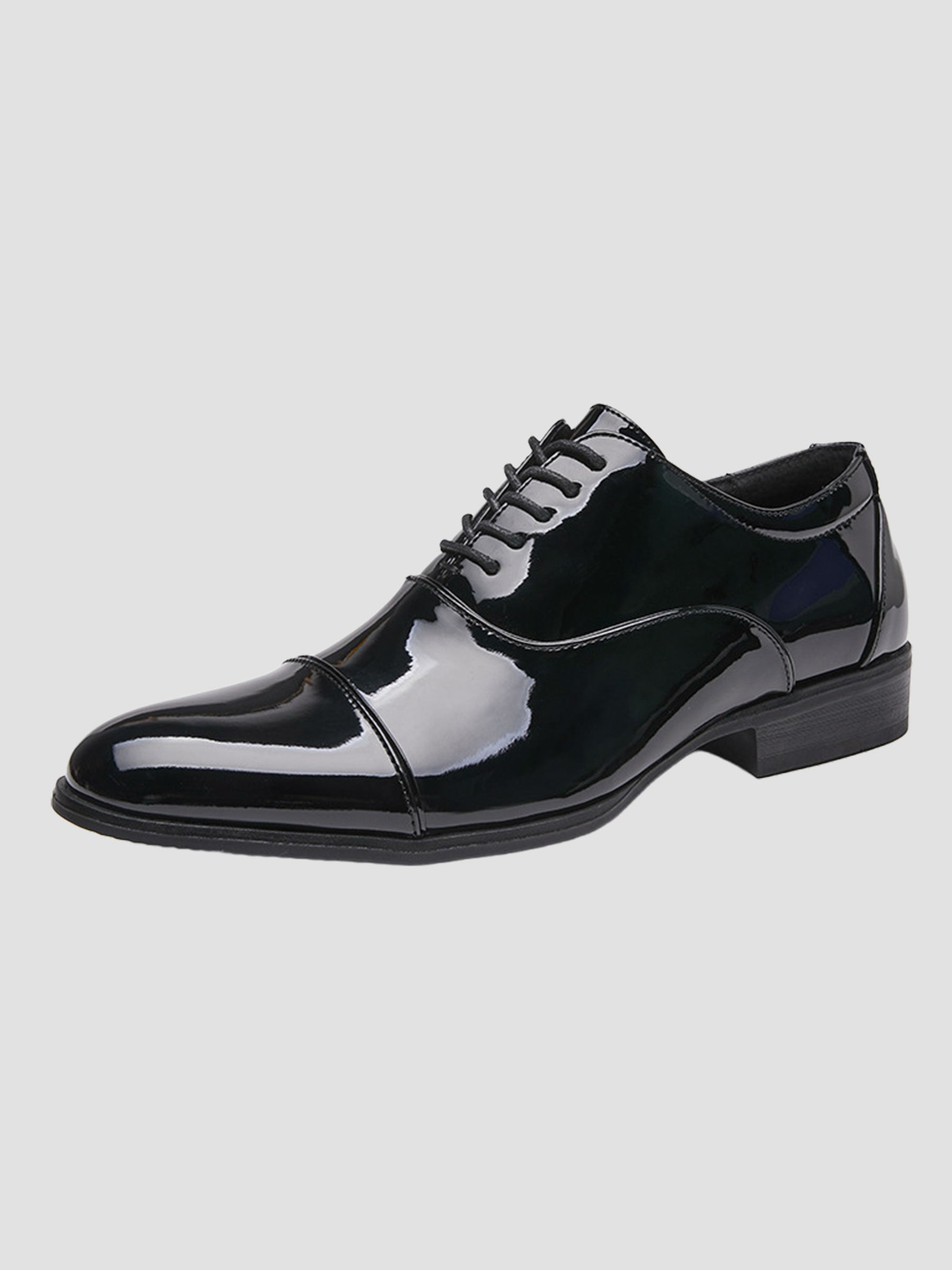 Men’s Black/White Patent Leather Cap-Toe Oxford Dress Shoes