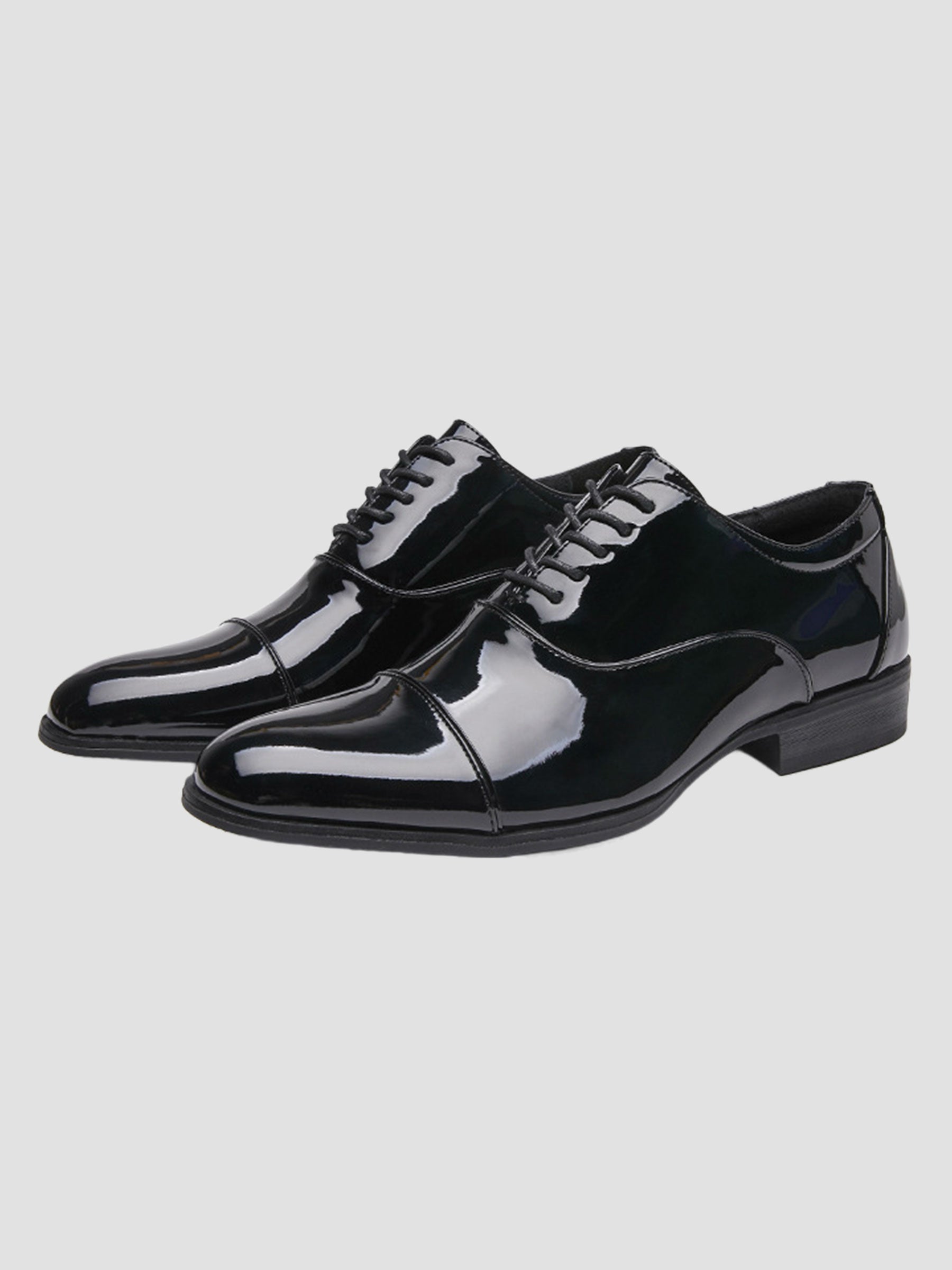 Men’s Black/White Patent Leather Cap-Toe Oxford Dress Shoes