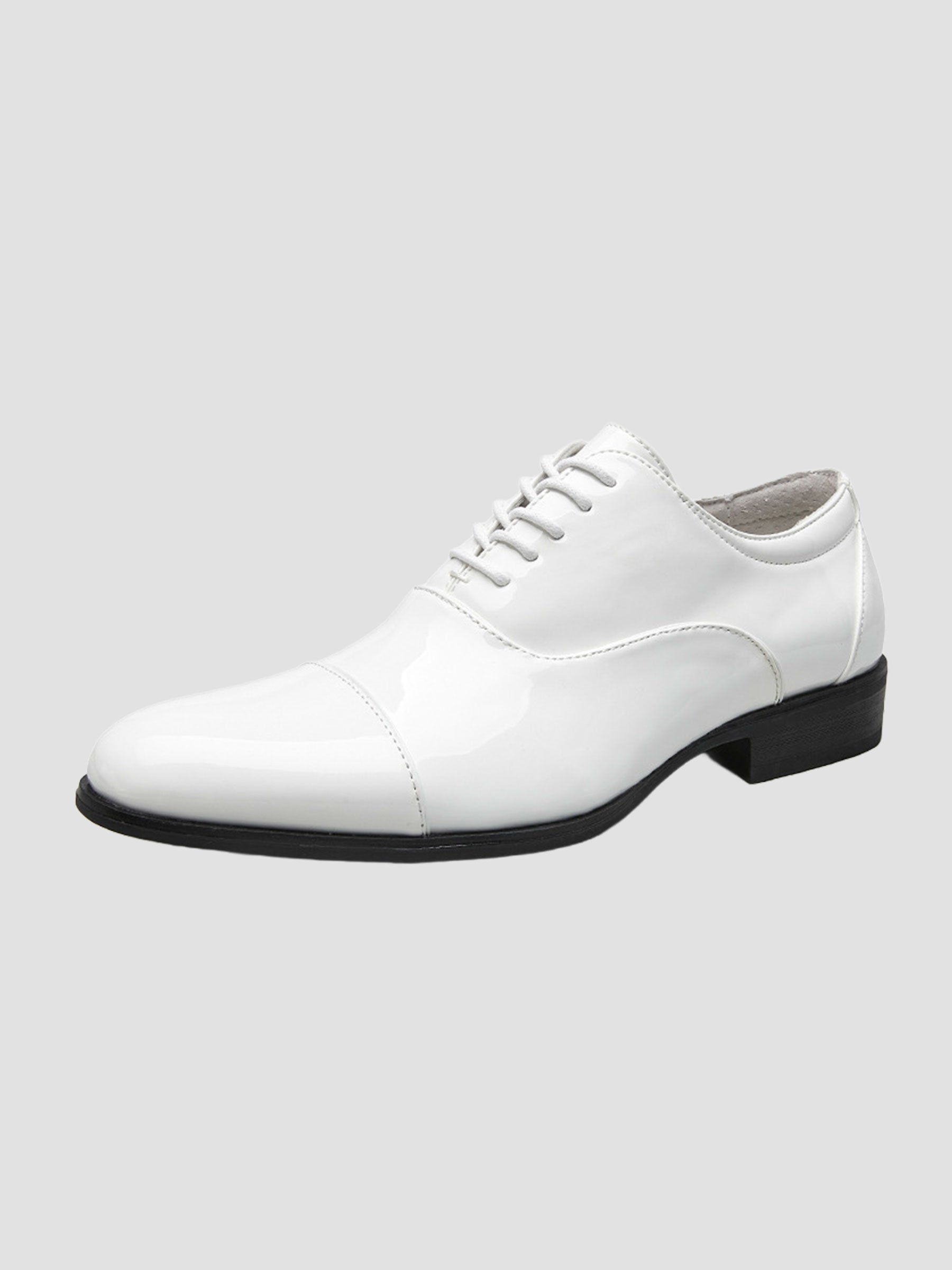 Men’s Black/White Patent Leather Cap-Toe Oxford Dress Shoes