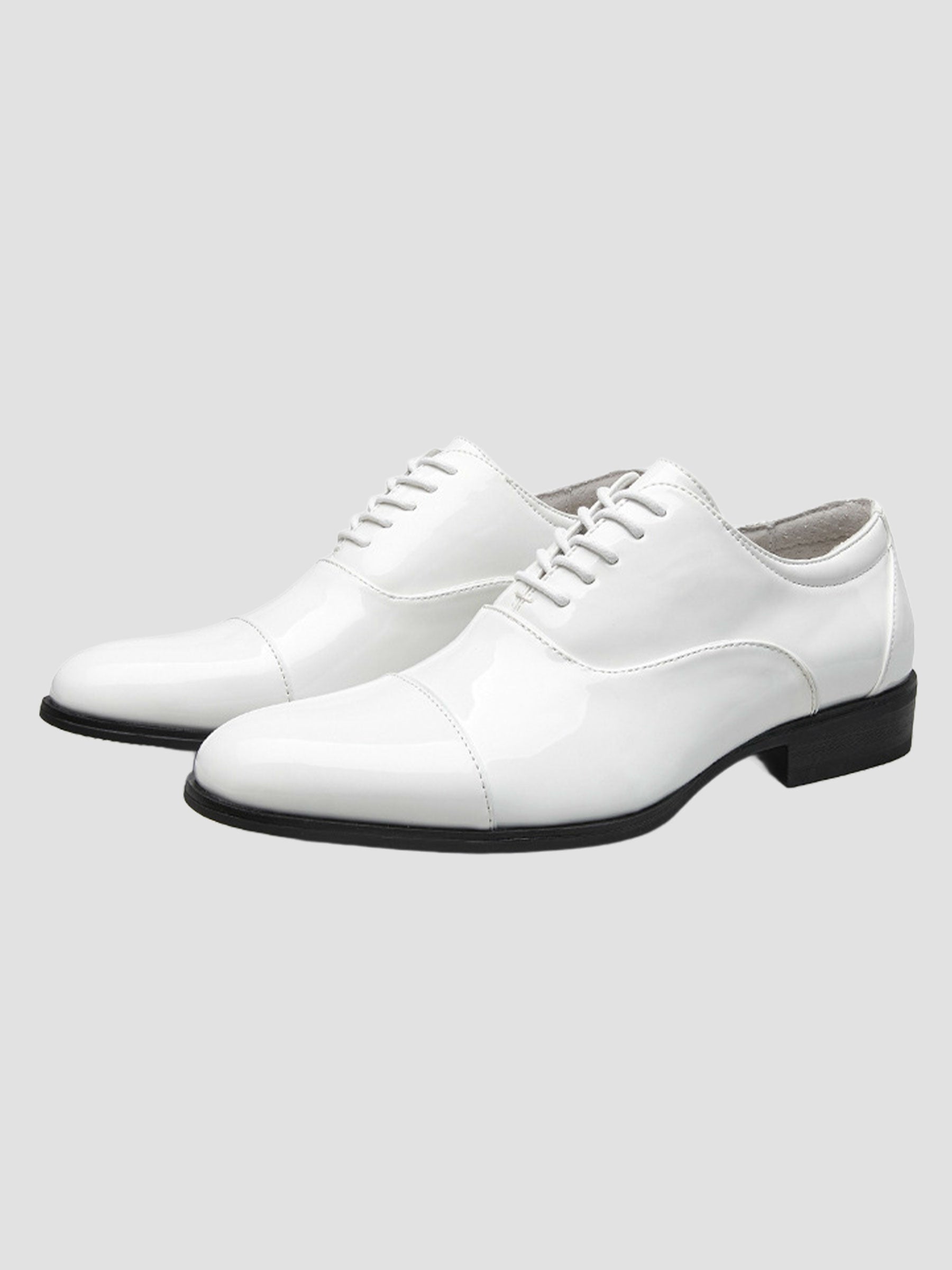 Men’s Black/White Patent Leather Cap-Toe Oxford Dress Shoes
