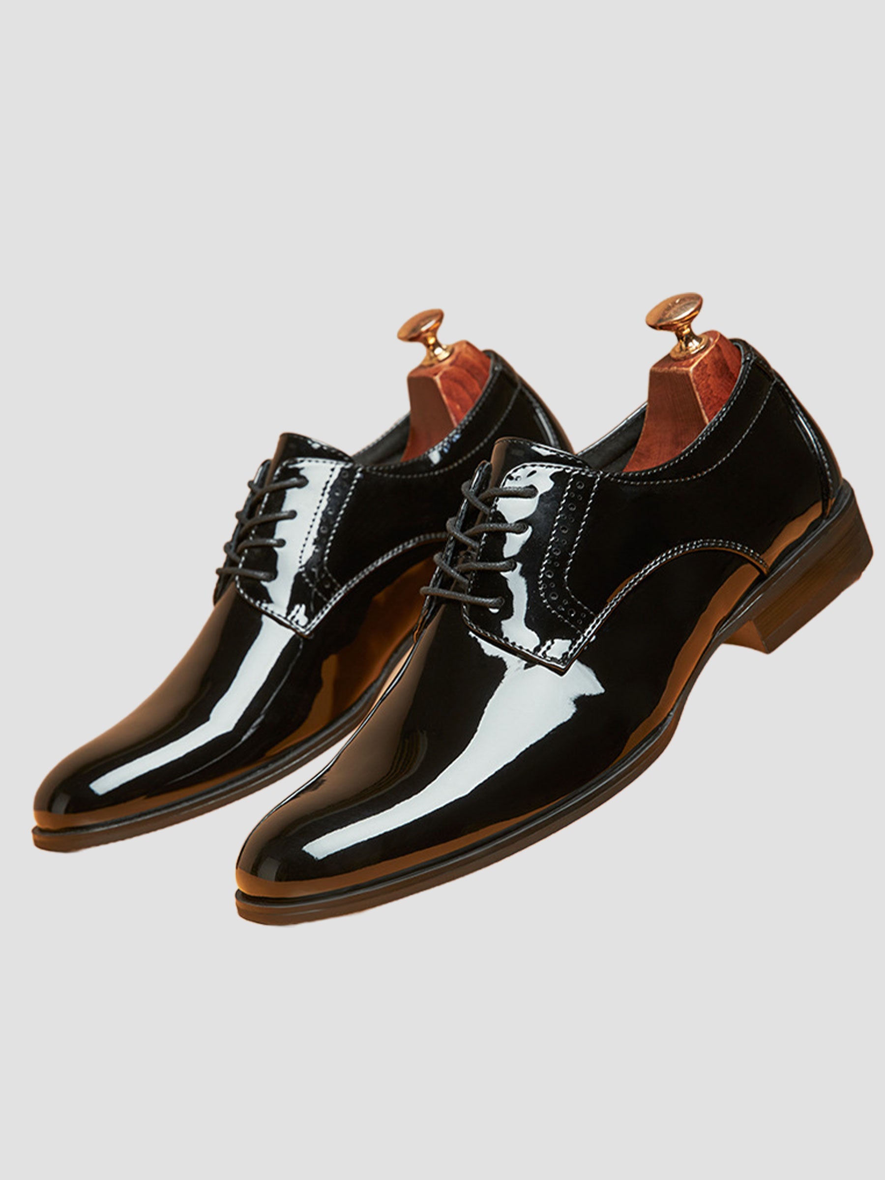 Men’s Black Patent Leather Plain-Toe Derby Dress Shoes