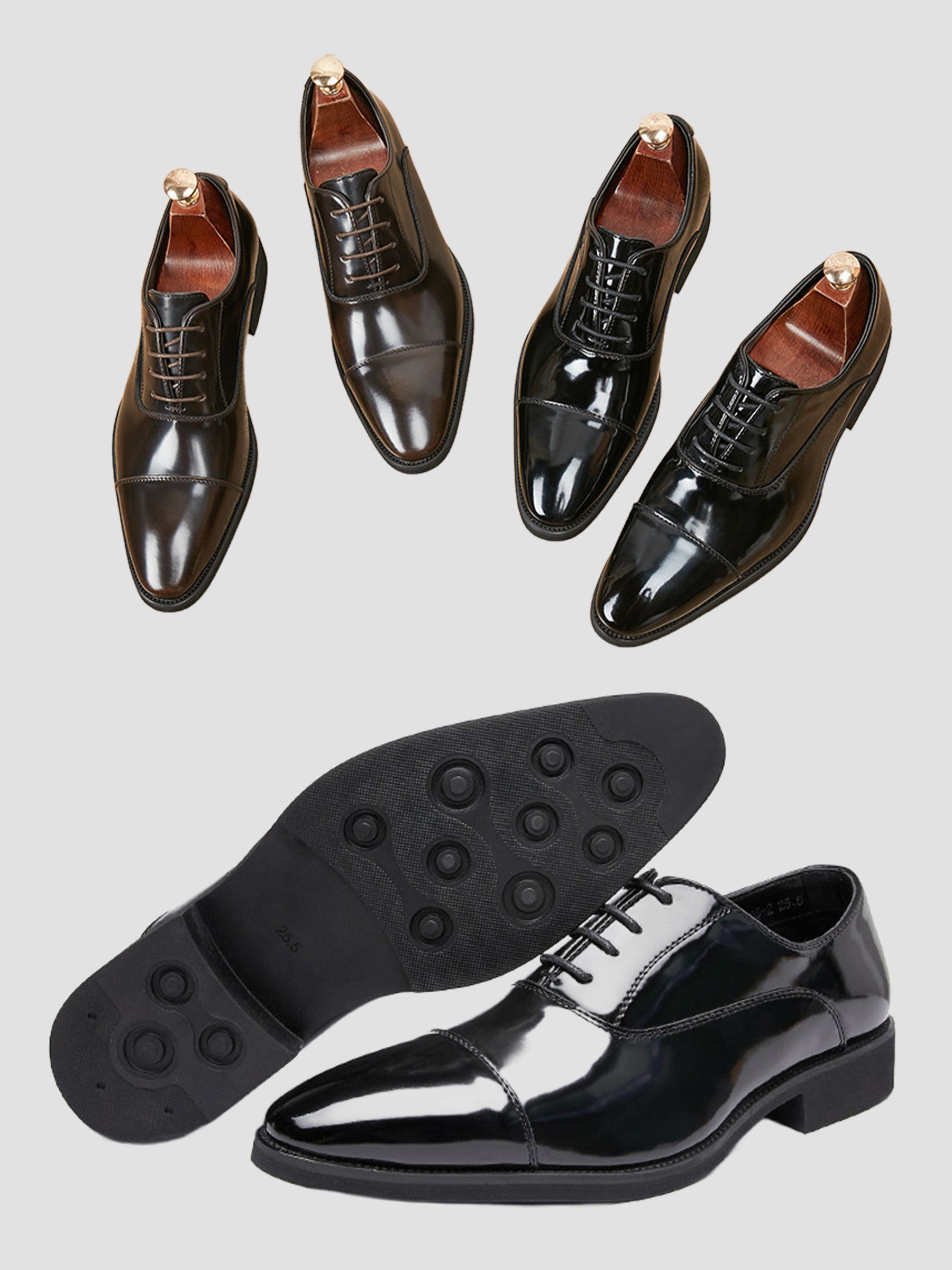 Men’s Patent Leather Cap-Toe Oxford Dress Shoes