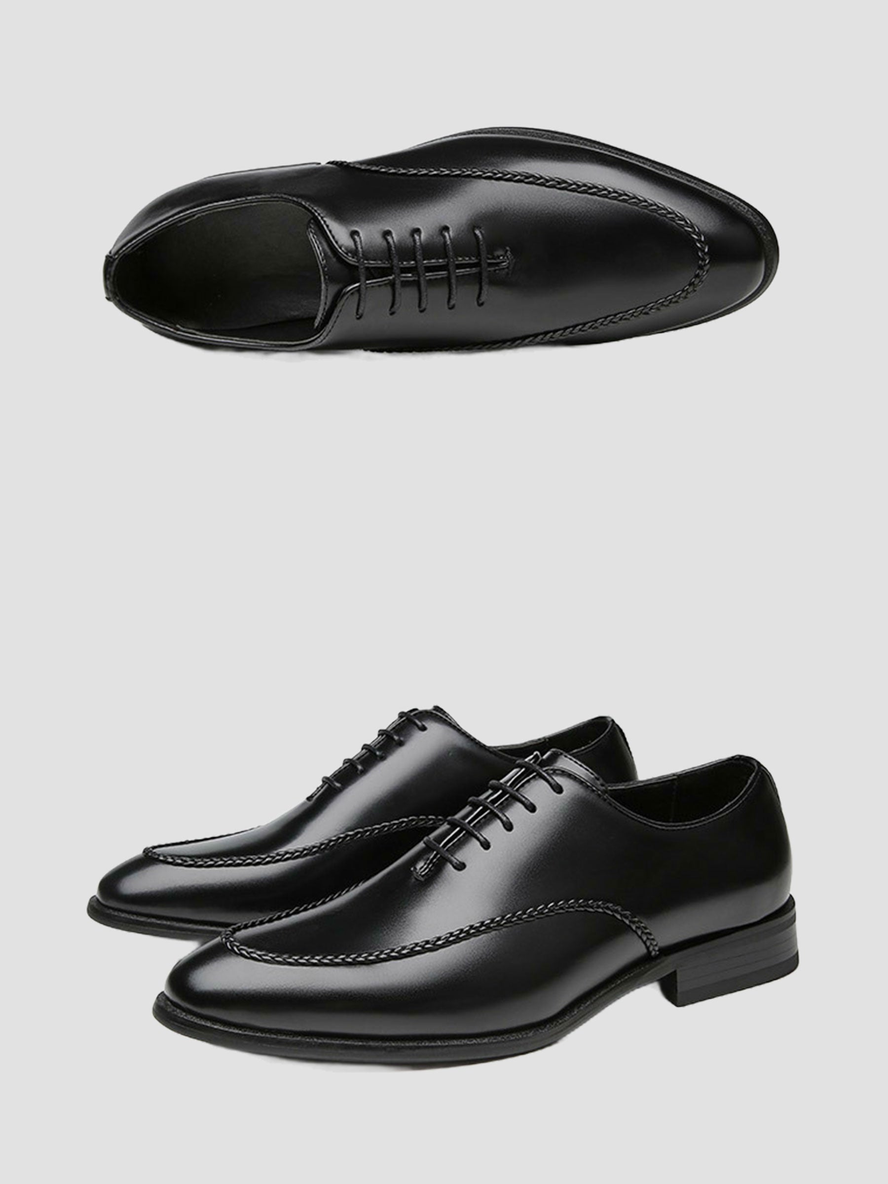 Men’s Polished Black Braided-Trim Oxford Shoes