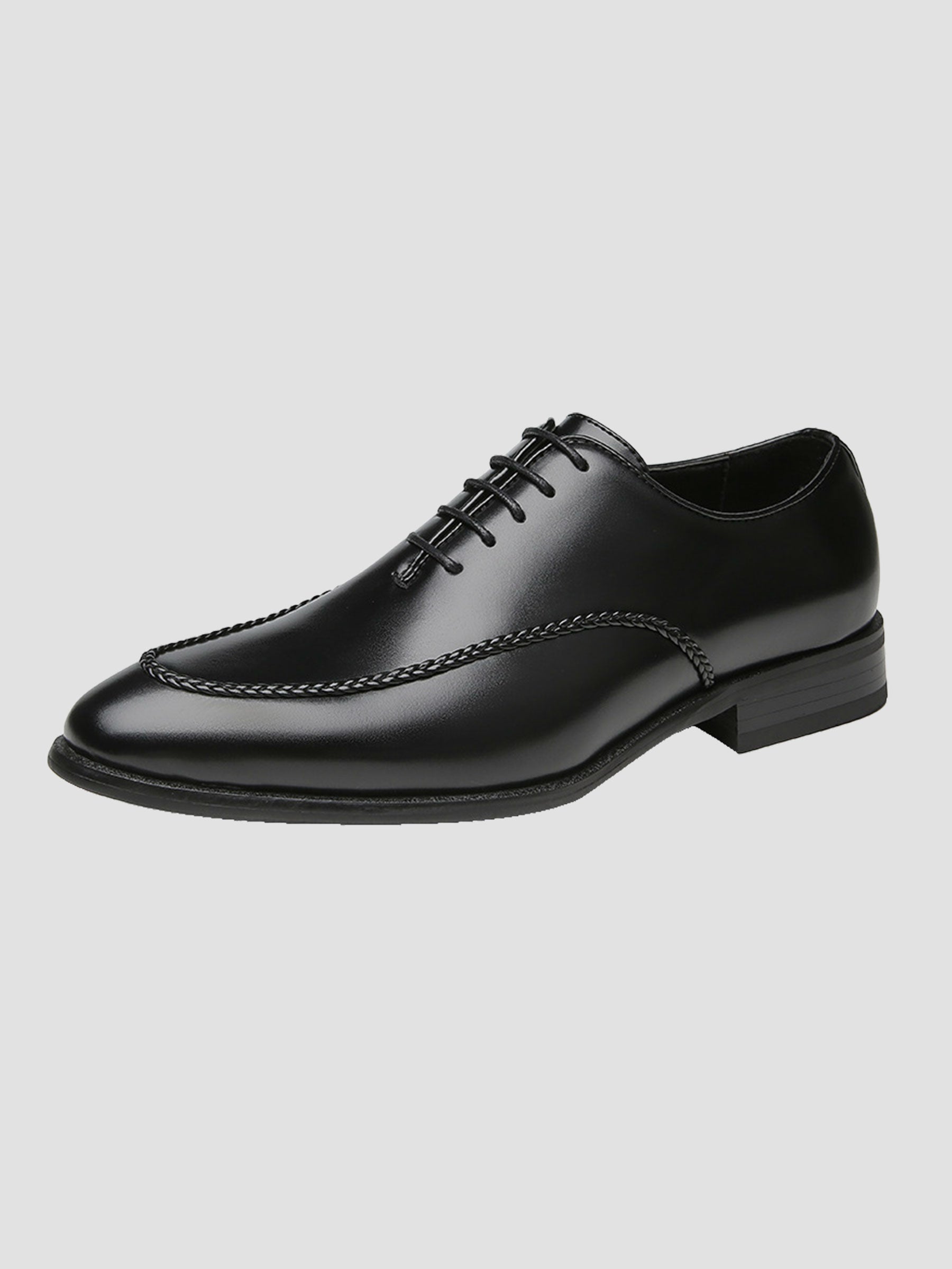 Men’s Polished Black Braided-Trim Oxford Shoes