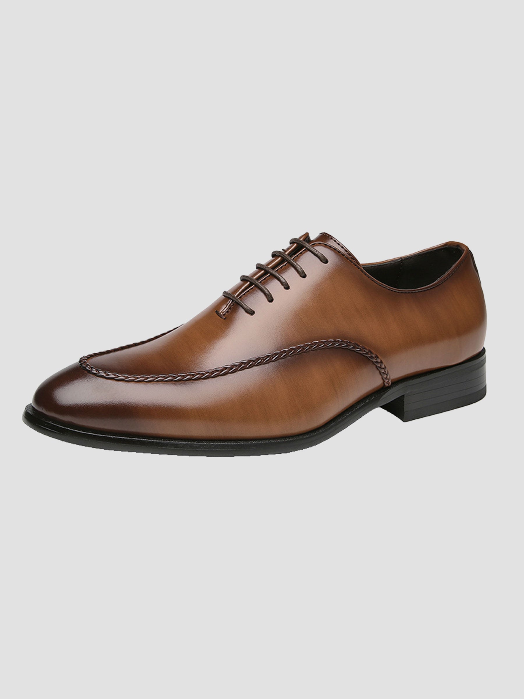 Men’s Polished Black Braided-Trim Oxford Shoes