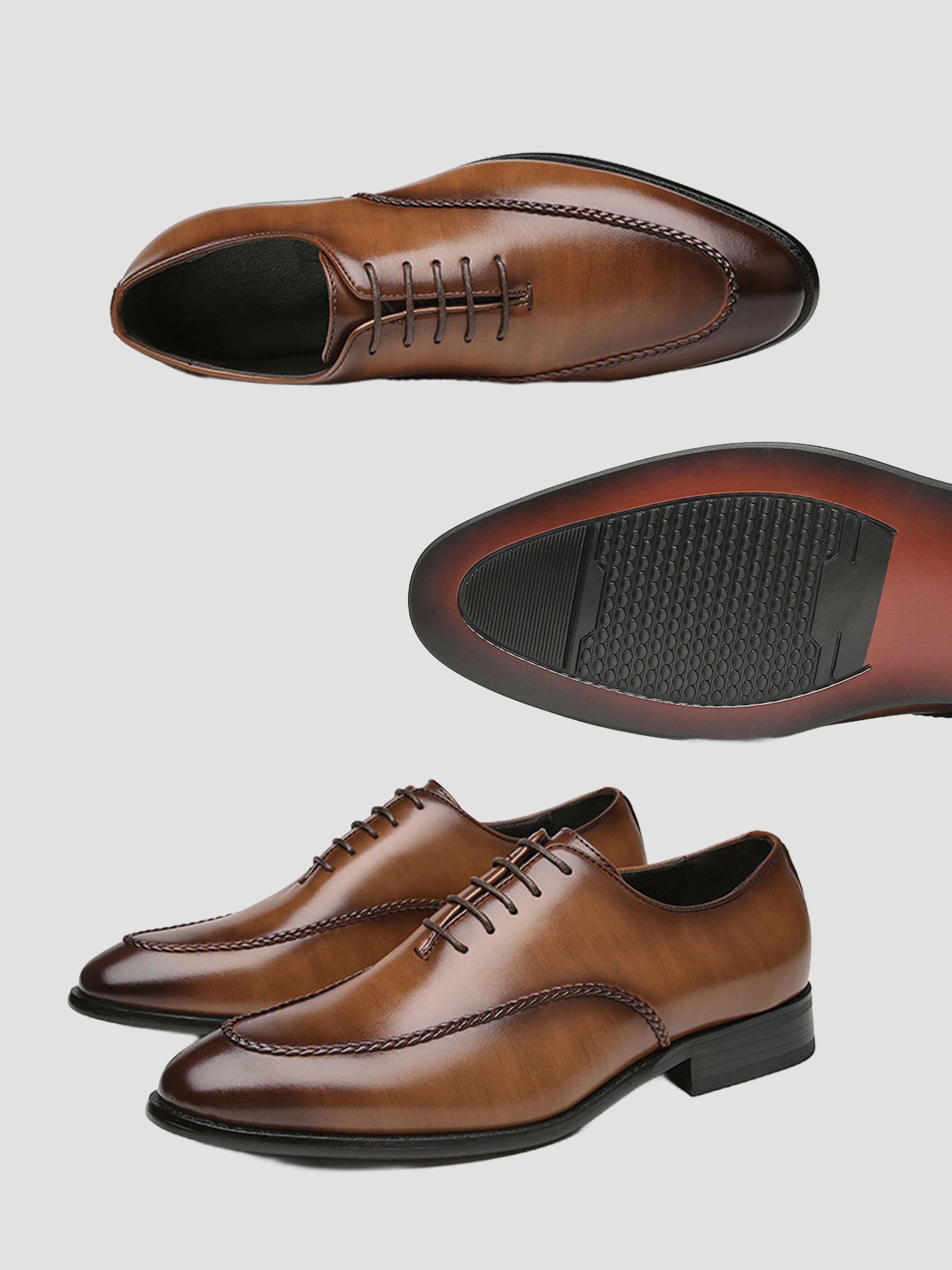 Men’s Polished Black Braided-Trim Oxford Shoes