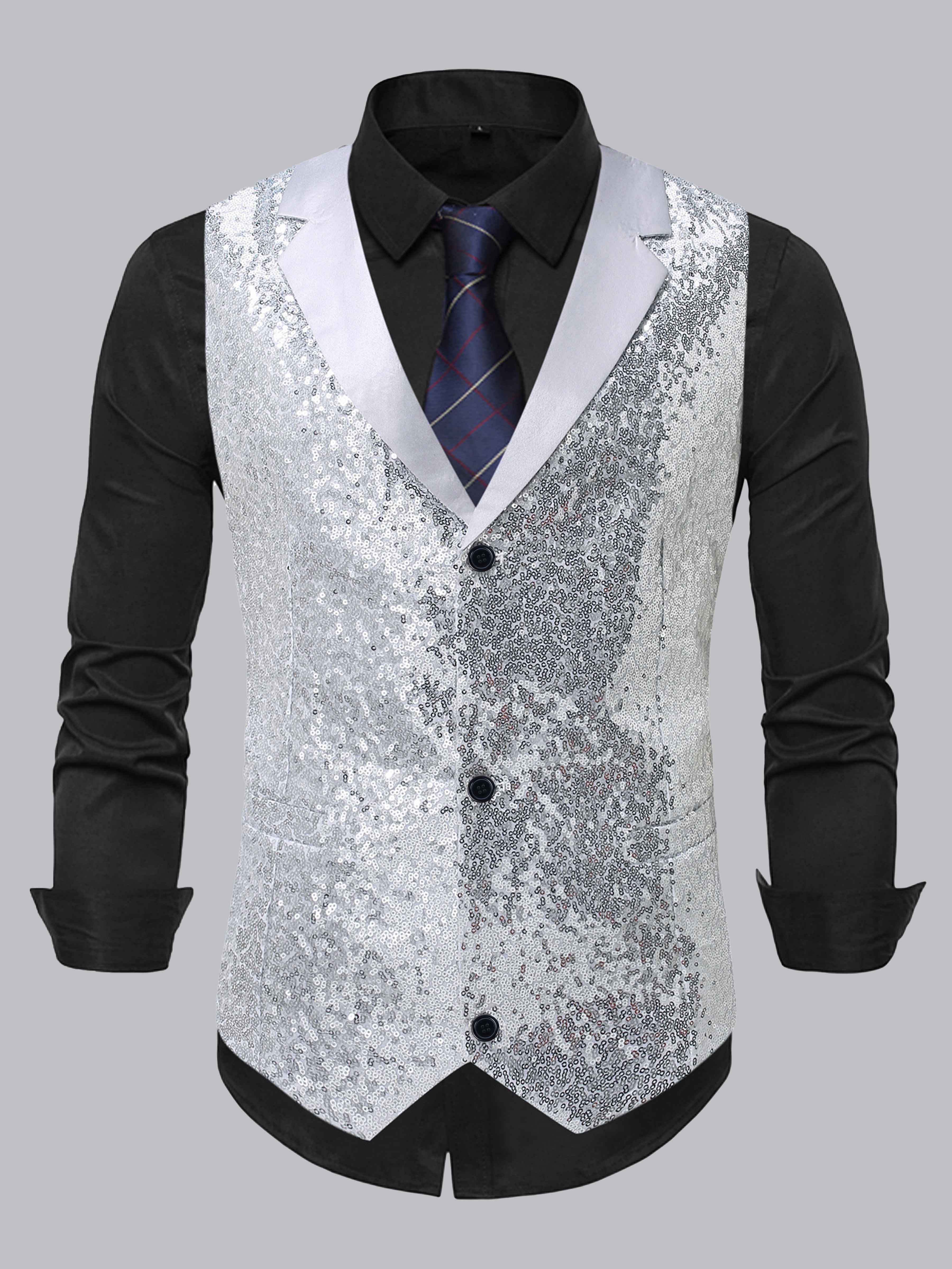 Men's Sequin Notch Lapel Three Buttons Vest