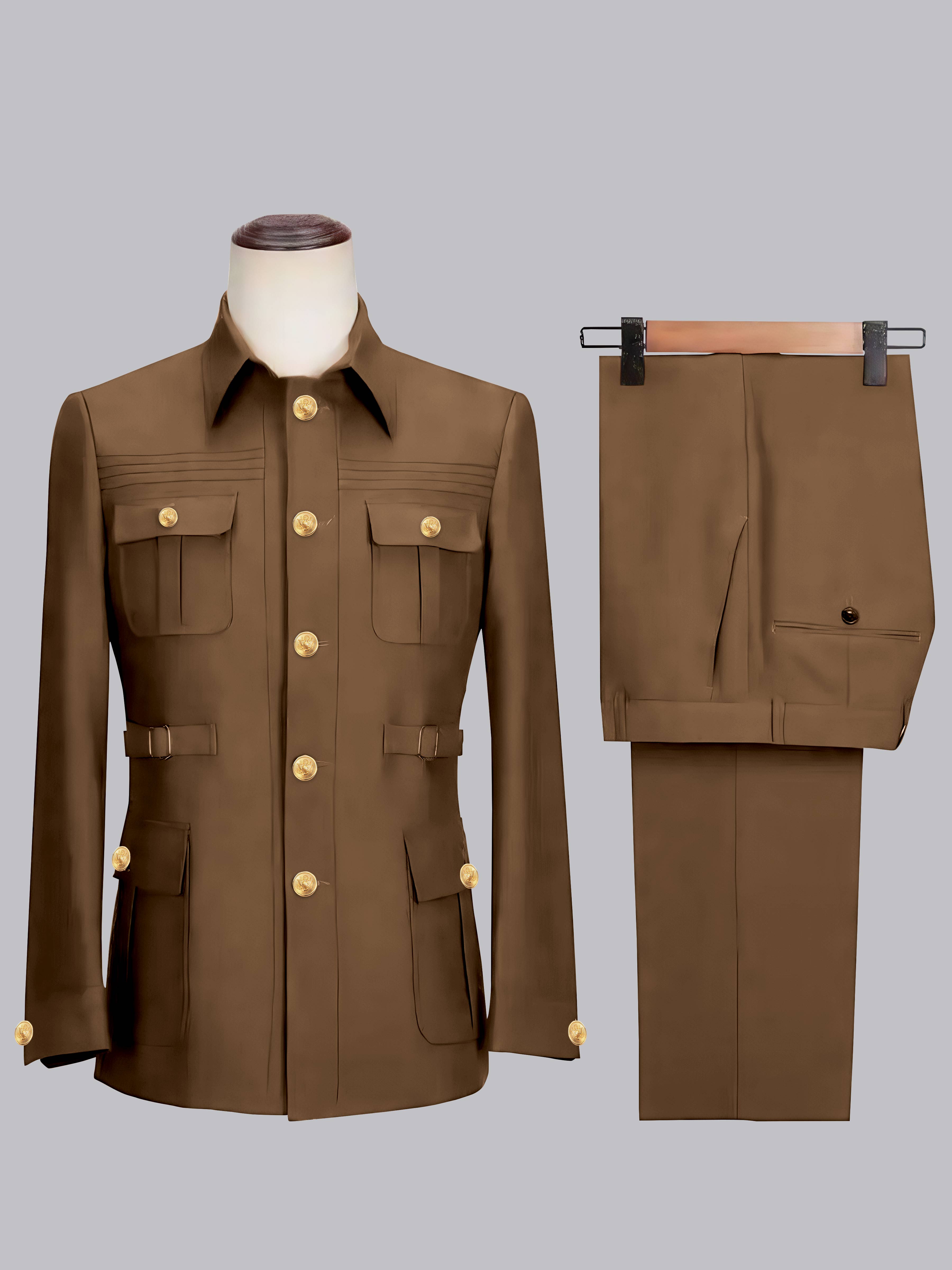 Men's 2 Pieces Safari Suit with Belt Single Breasted Casual Style