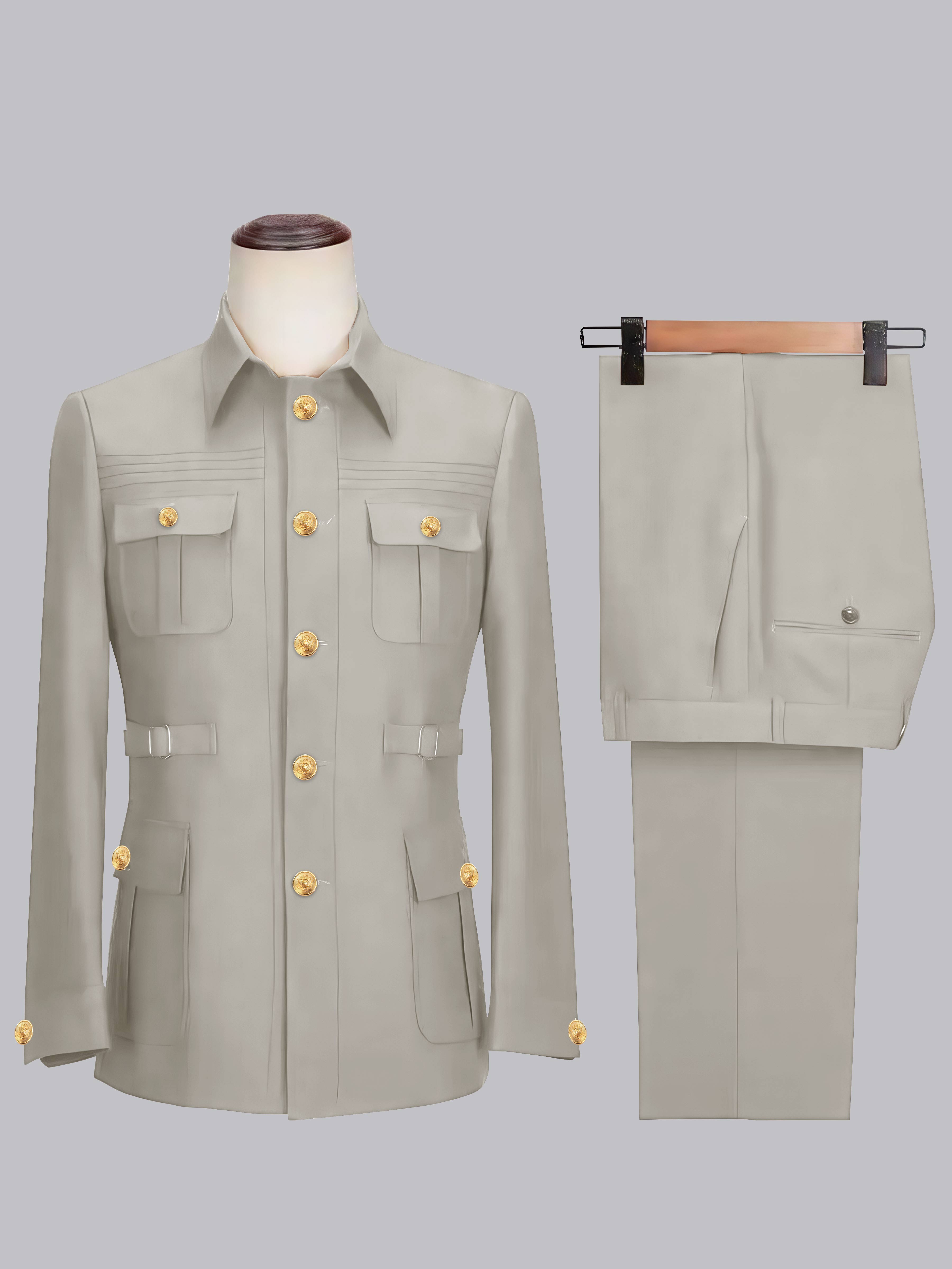 Men's 2 Pieces Safari Suit with Belt Single Breasted Casual Style