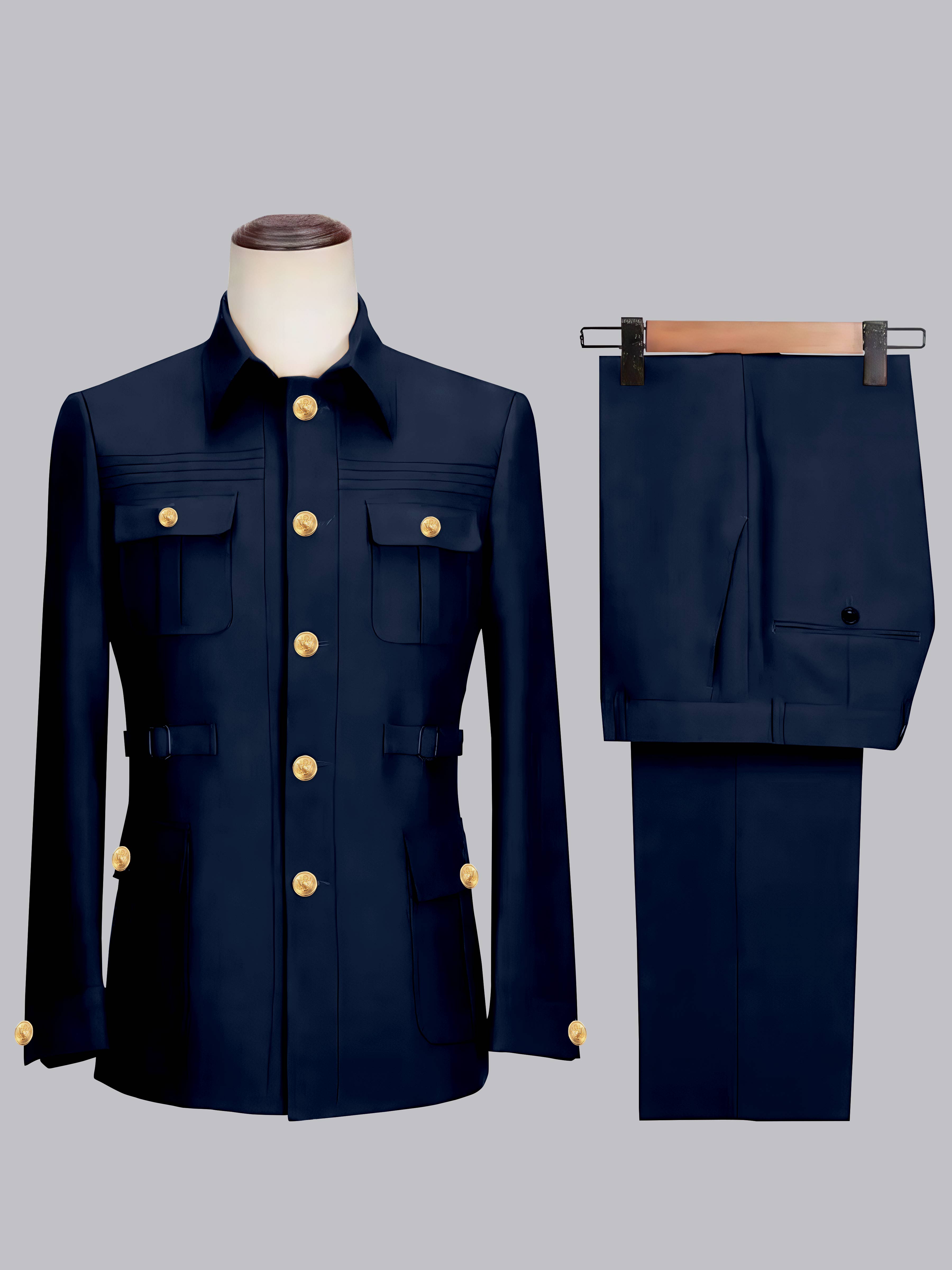 Men's 2 Pieces Safari Suit with Belt Single Breasted Casual Style